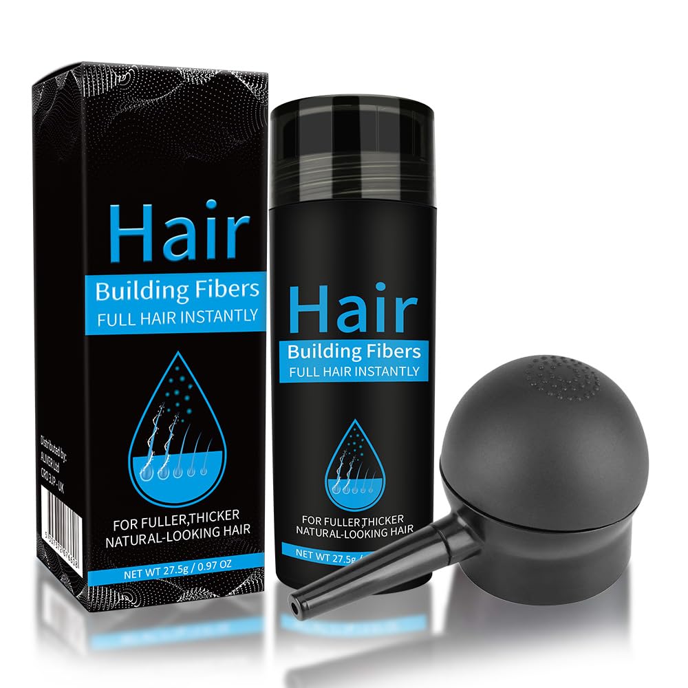 Hair Building Fibers with Spray, Hair Thickening Fibers for Thinning Hair & Bald Spots Thicker Fuller Hair in 15 Seconds Suitbable for Man and Woman 0.97Oz(Dark Brown) Dark Brown with Spary