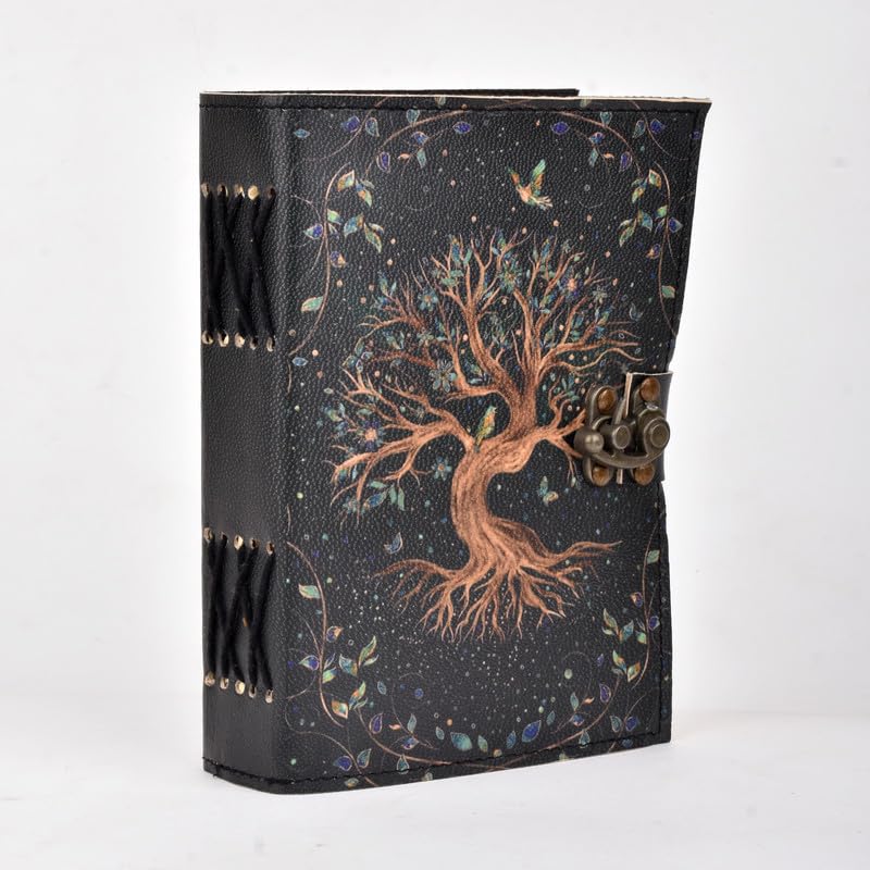 Fox Printed Book of Shadows Journal Diary with Antique Rustic Lock for Men Women Leather Notebook, Vintage Journal, Great Gift 7 x 5 Inch (200 pages)