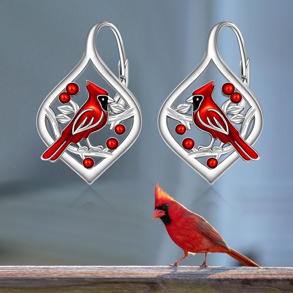 Cardinal Earrings for Women Red Cardinal Earrings Dangle Sterling Silver Bird Cardinals Jewelry Memorial Mothers Day Gifts - Image 5