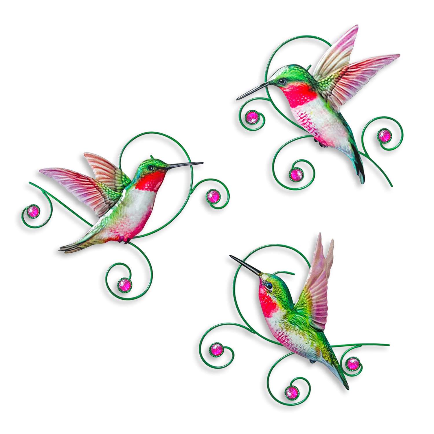 VividLadybug Metal Hummingbird wall Art decor Metal Colorful bird outdoor sculpture metal Handcrafted bird wall art Indoor outdoor wall decor Set of 3
