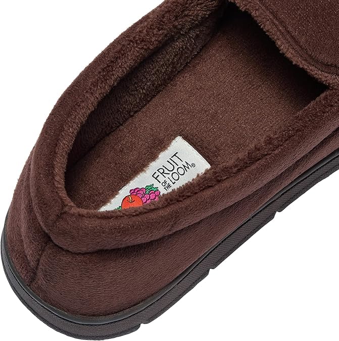 Fruit of the Loom Men’s Moccasin Slippers – Memory Foam Indoor Outdoor House Shoes, Cozy Fuzzy Footwear for Men, Dad, Husband, Christmas Gift, Non-Slip Suede Design, Brown, Large - image 4