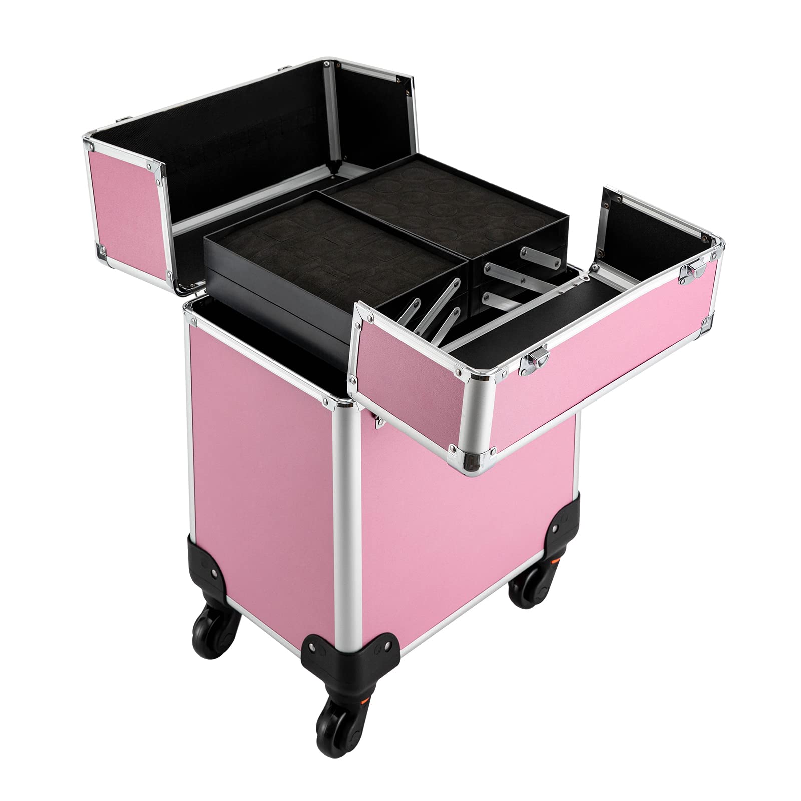 Kosmetikkoffer Damen Beautycase Makeup Koffer Trolley Schminkkoffer Reisen Friseurkoffer Mit Rollen Kosmetik Trolley Nageldesign Visagistenkoffer Nagelkoffer Beauty Case MäDchen (Pink)