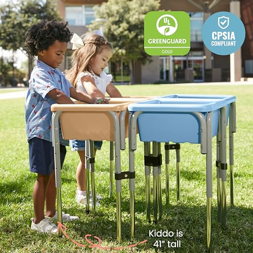 Image of ECR4Kids 4-Station Sand and Water Adjustable Play Table, Sensory Bins, Sand /Powder Blue