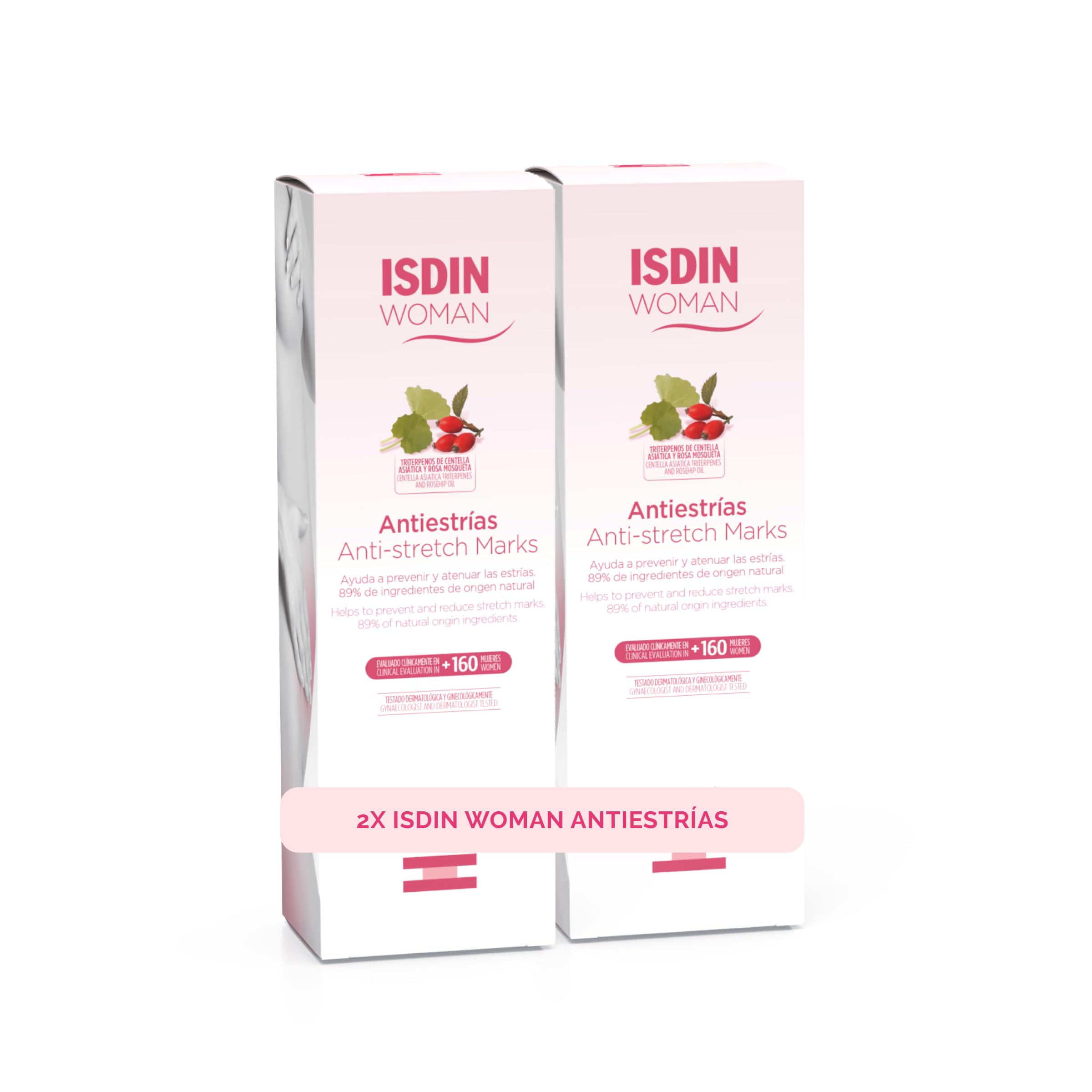 ISDIN Woman Antiestrías PACK DUPLO Crema Corporal Para Prevenir Y Atenuar Las Estrías (embarazadas, deportistas, dietas, adolescentes), rápida absorción, 2x250ml
