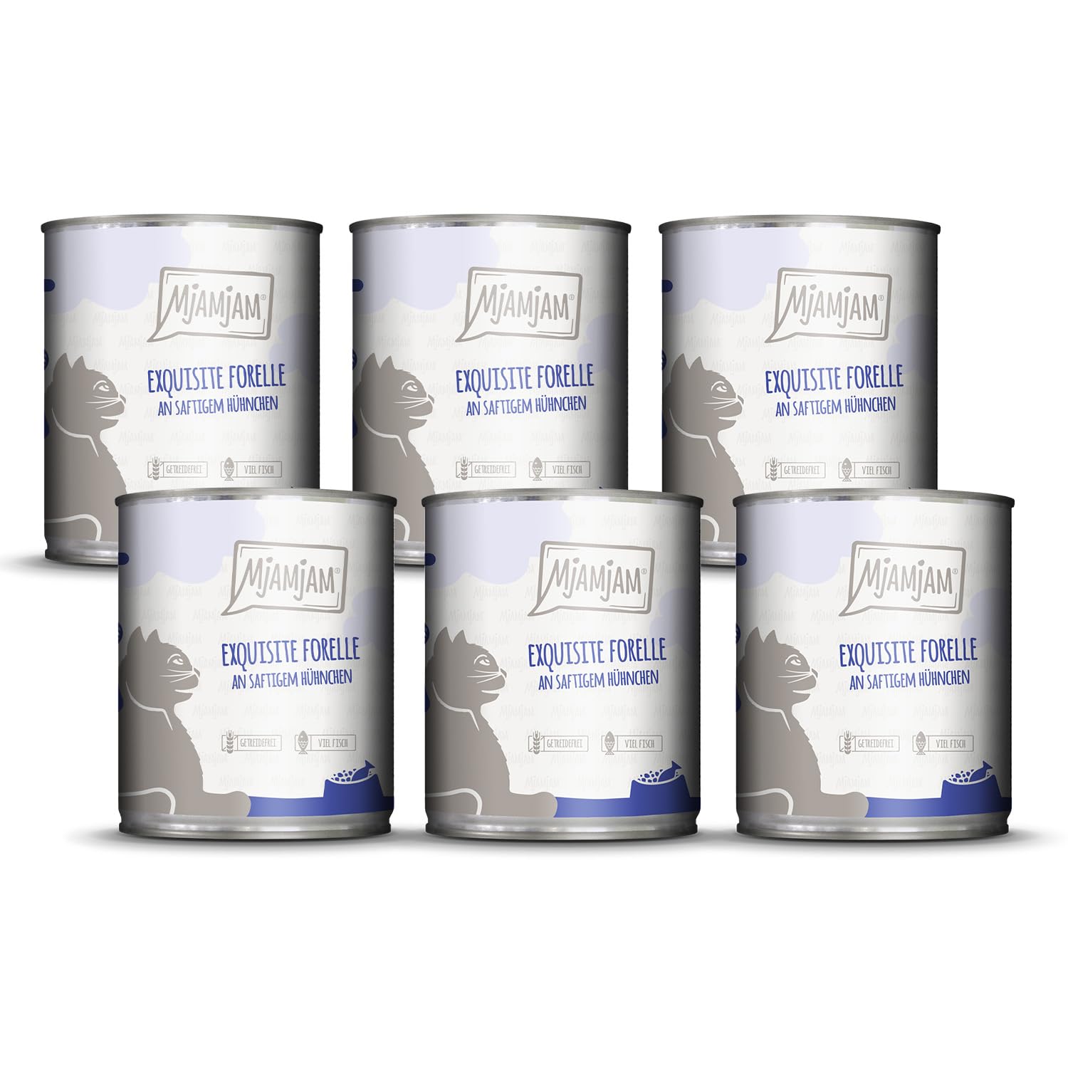 MjAMjAM - Premium Nassfutter für Katzen - exquisite Forelle an saftigem Hühnchen, 6er Pack (6x800g), getreidefrei