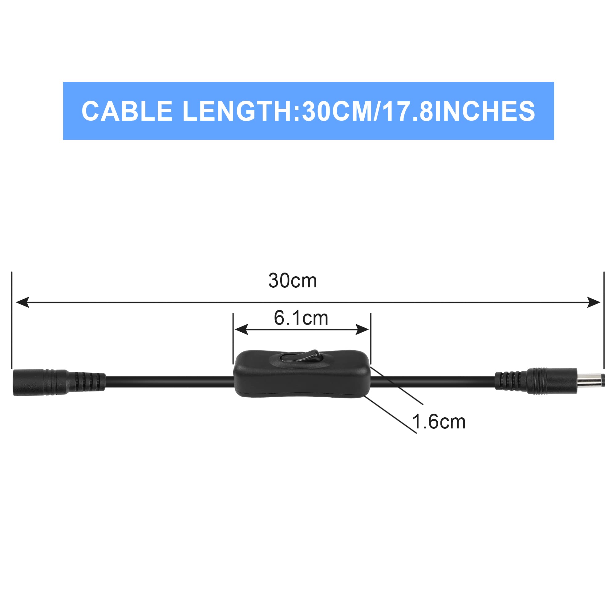 INTERRUTTORE PER STRISCE LED 12V-24V ON OFF CONNETTORE JACK Maschio Femmina - Foto 3
