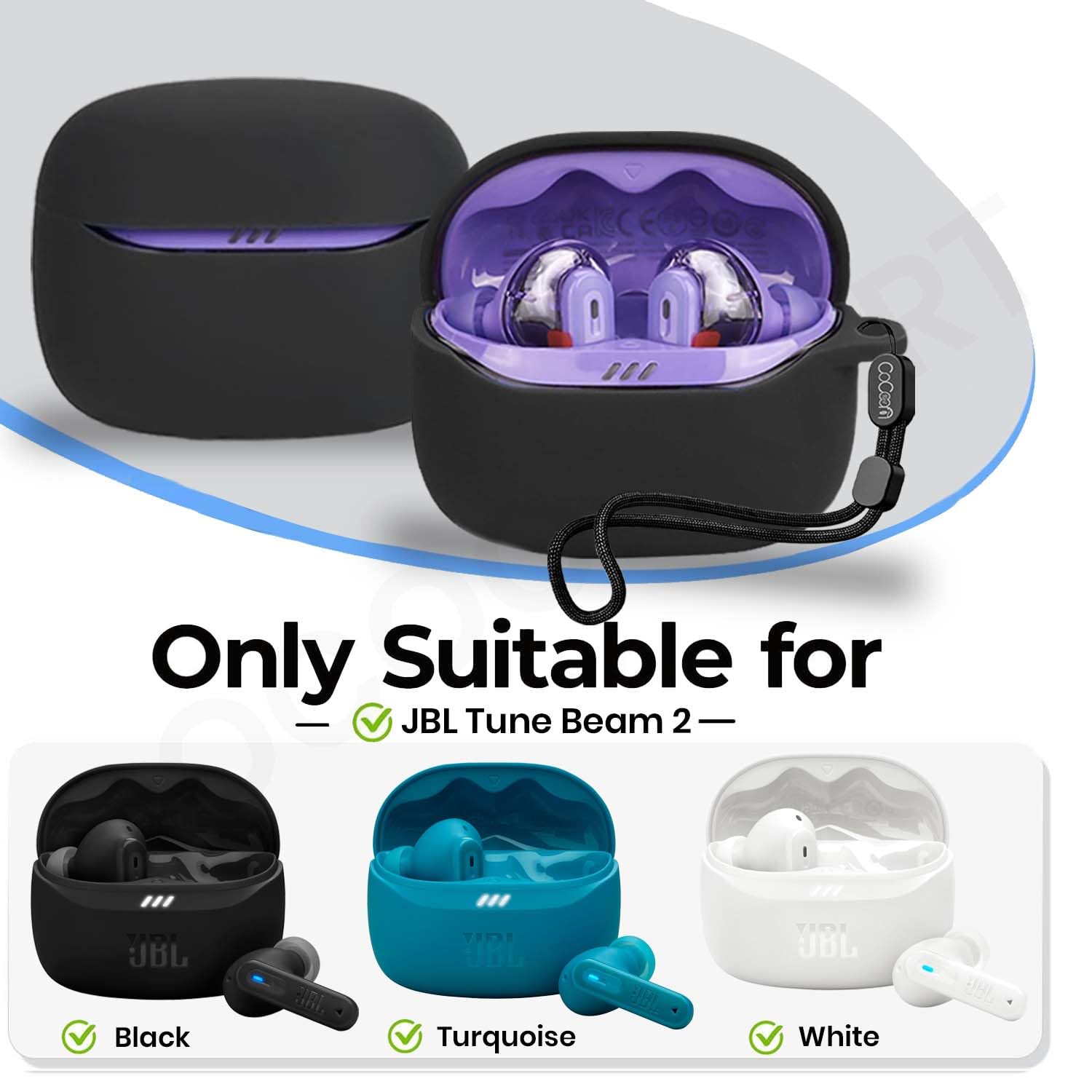 Soft Silicone Case Cover Compatible with JBL Tune Beam 2 (Black) — Amazon image 2
