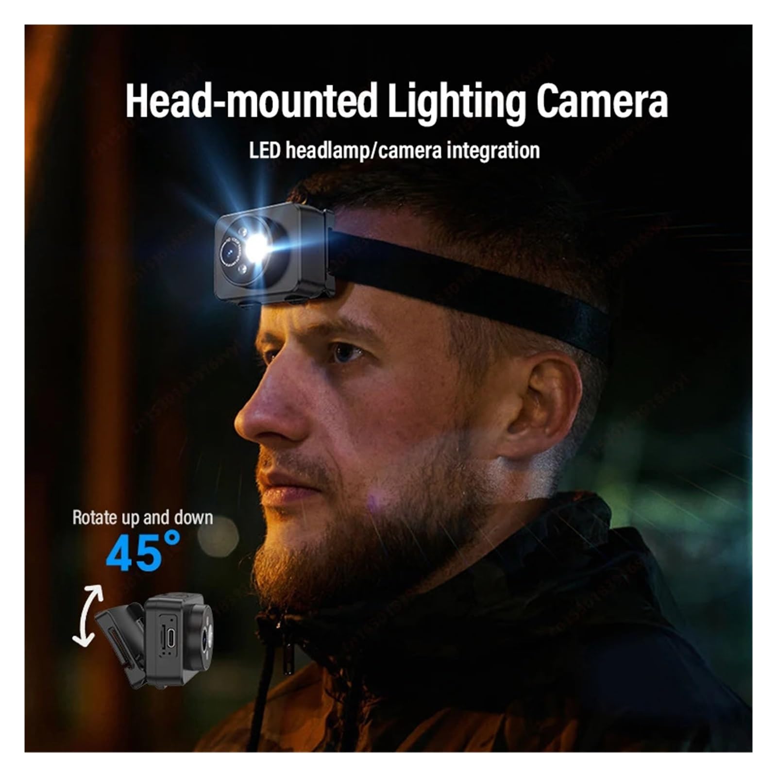Videocamera for azione sportiva da 2MP Faro Prima prospettiva Videoregistratore con batteria incorporata 1000 mAh Camma d'azione a induzione manuale Smart Wave