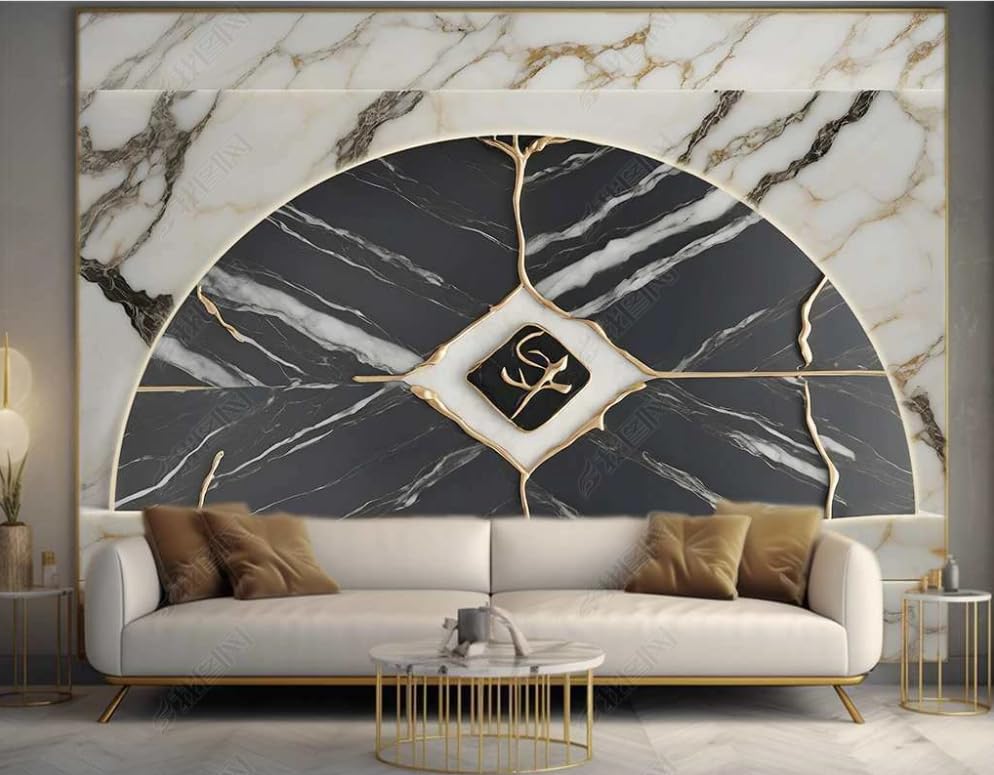 Papier peint panoramique marbre noir festonné haut de gamme pour salon