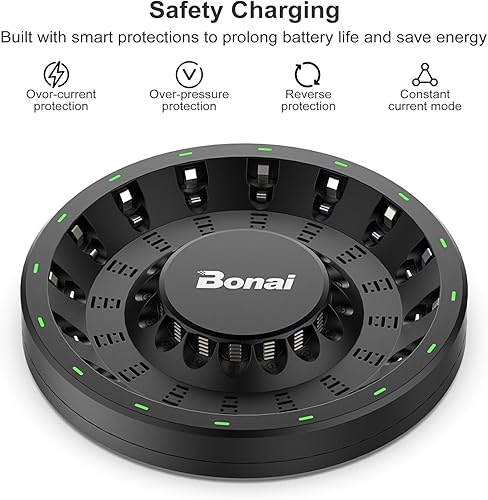 Miniatura 5 de BONAI Cargador de batería recargable de 16 bahías AA AAA Cargador de batería redondo recargable para baterías NiMH NiCD AA AAA con luz LED