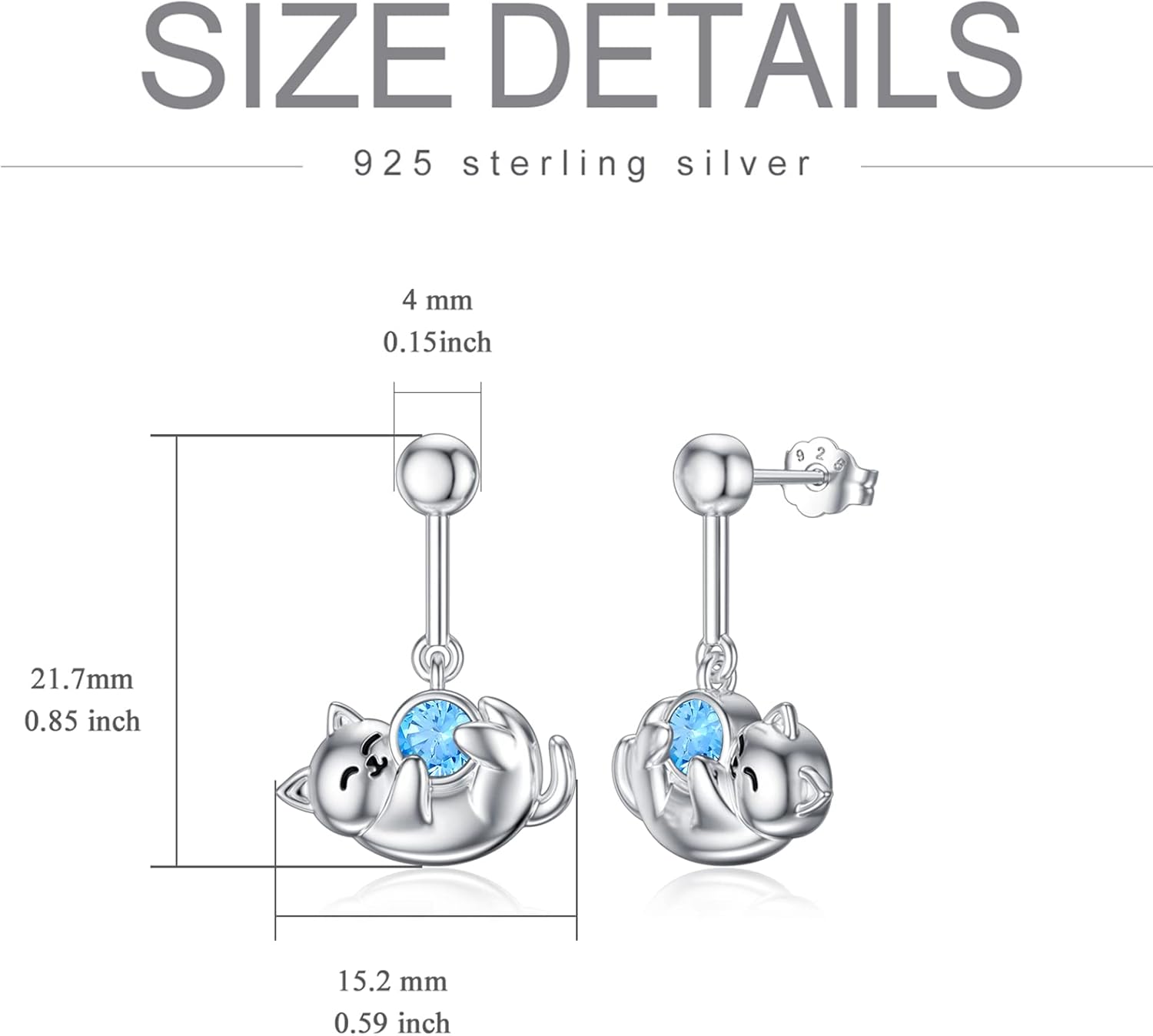 Cat Earrings 925 Sterling Silver Earrings Hypoallergenic Nickel Free Earrings for Sensitive Ears Silver Stud Earrings Kawaii Rose Quartz Birthstone Animal Stud Earrings Jewelry Gift for Women