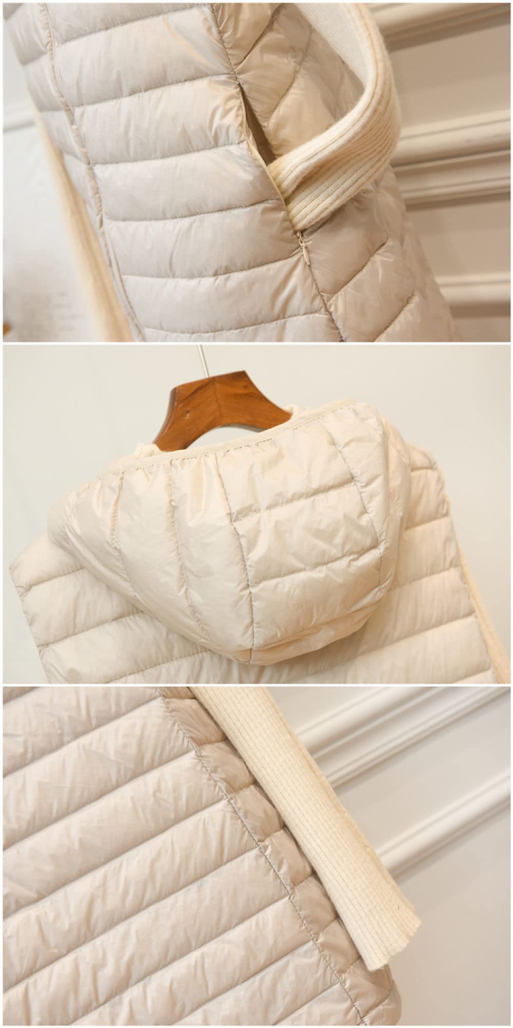 Long Weste Damen,Lange Daunenweste Damen Longline Daunenweste Mit Kapuze, Damen Langer Ärmelloser Daunenmantel Elegante Leichte Übergangsweste Gesteppte Packbare Weste Für Damen Mädchen Im Freien