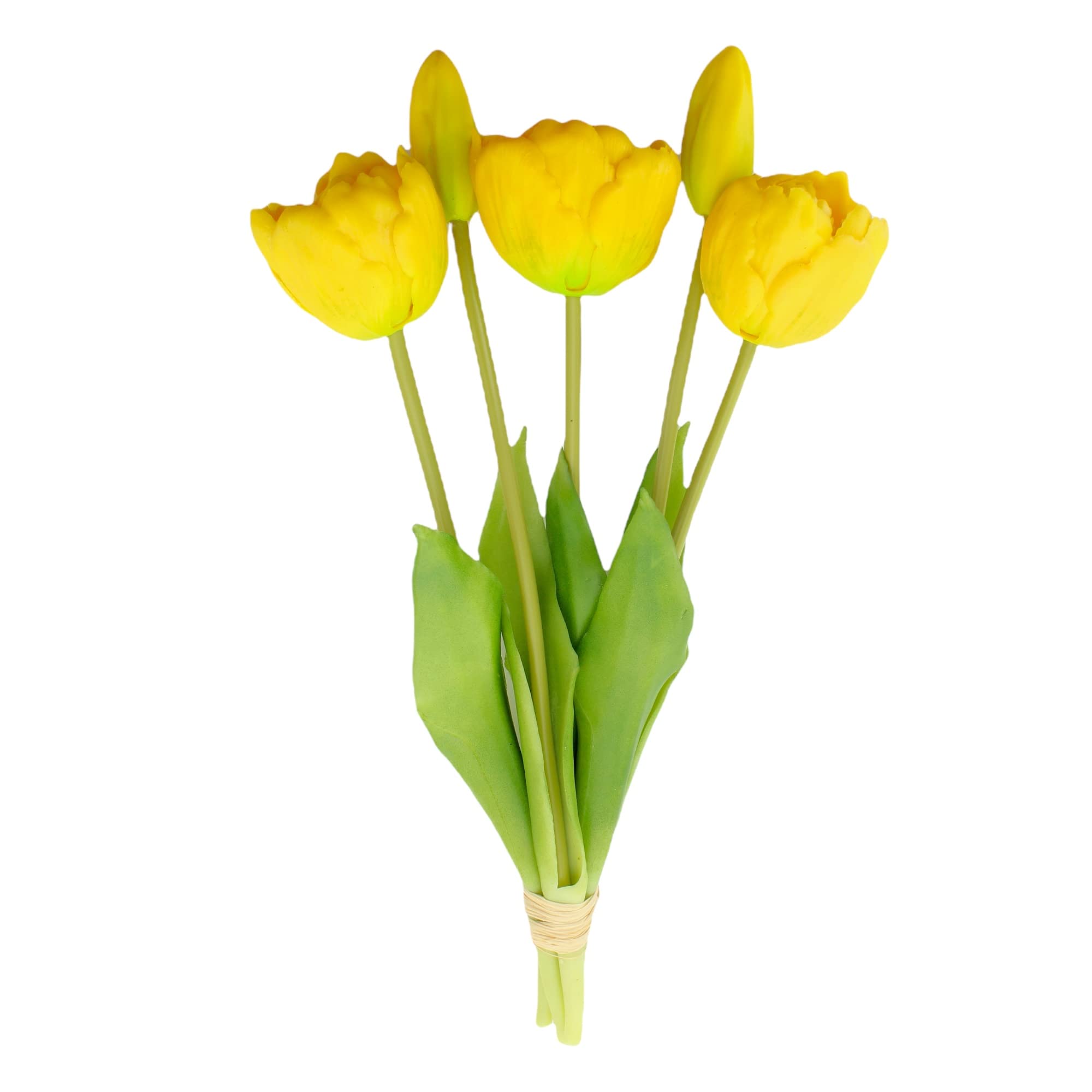 MIJOMA Tulipanes artificiales, flores artificiales, tacto real, decoración de mesa (5 unidades, longitud 28 cm, amarillo)