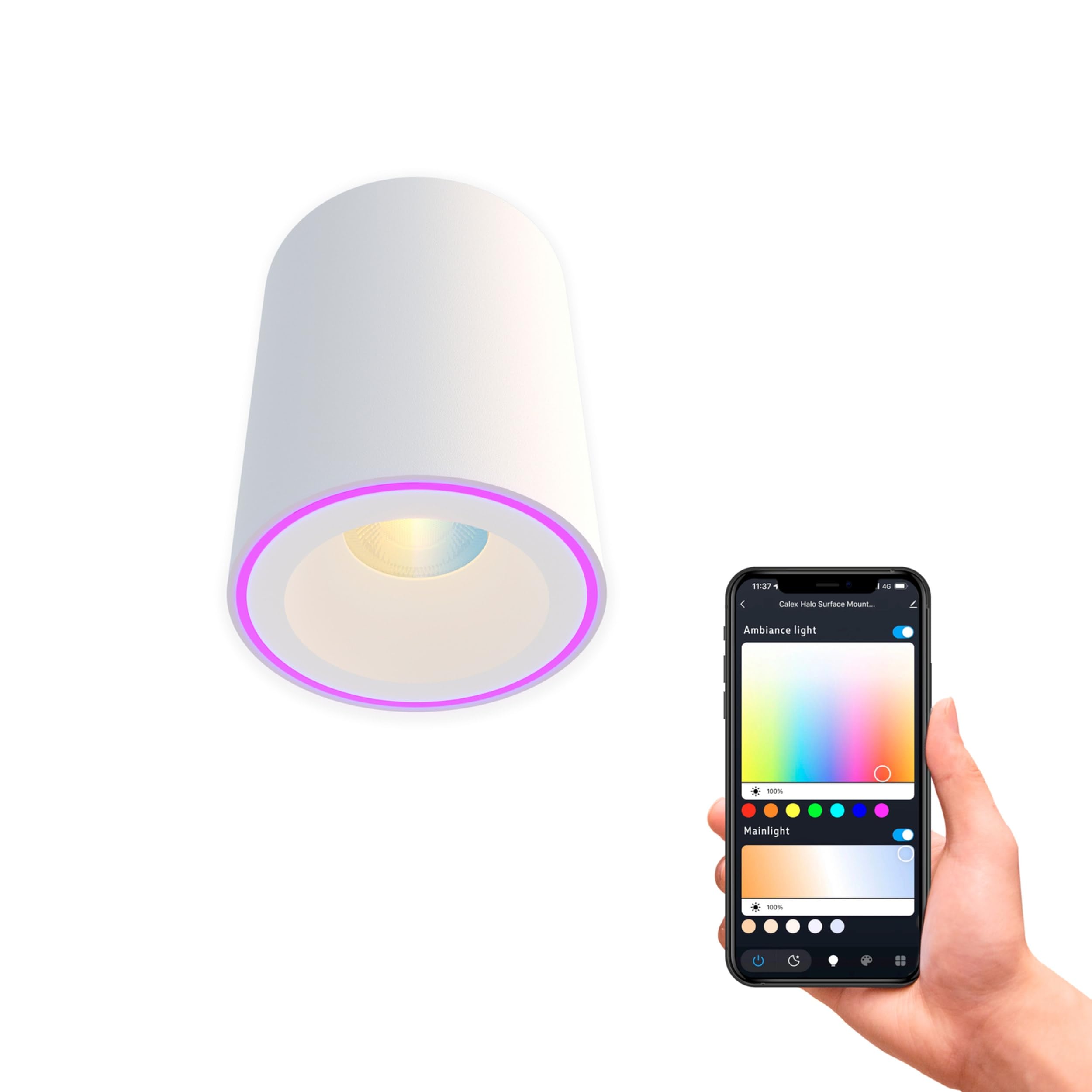 CALEX - Smart LED Surface Mounted Spot White, WiFi Ceiling Light, CCT 2700-6500K + RGB, App and Works with Amazon Alexa and Google Home, Dimmable, 6.5W