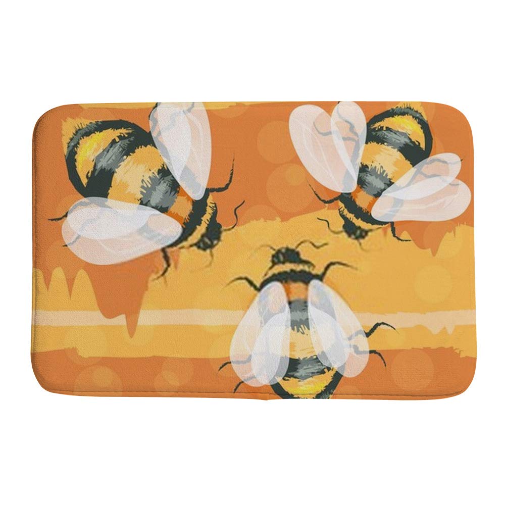 Tapis de bain absorbant lavable en polaire corail et motif abeille antidérapant