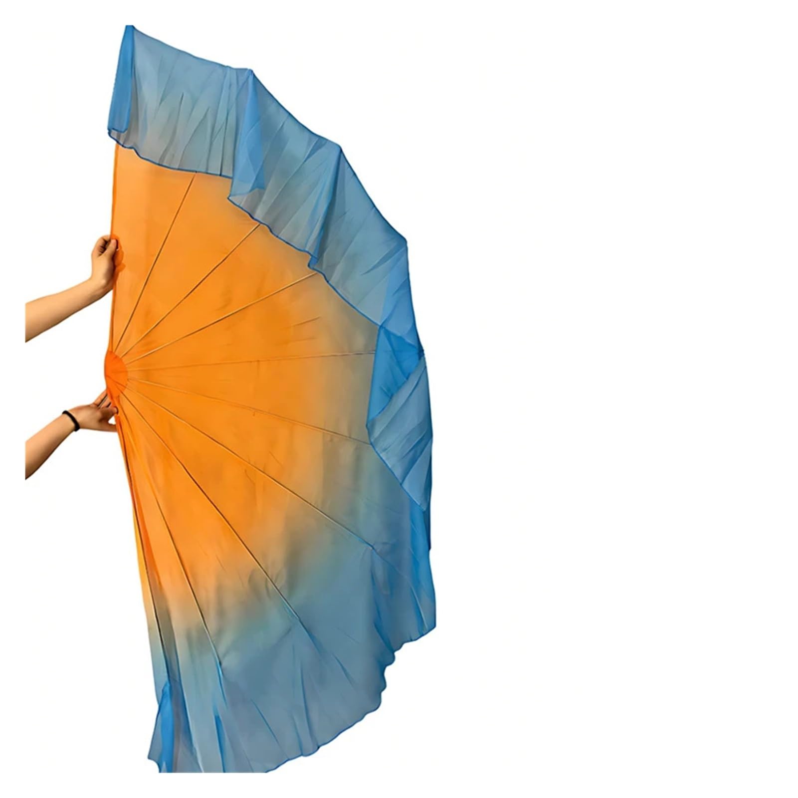 GHHZML Chiffon Fan Veil 2pcs Fishbone Fan Veil Opening Stage Props Chiffon Performance Gradient for Dance(Color 1)