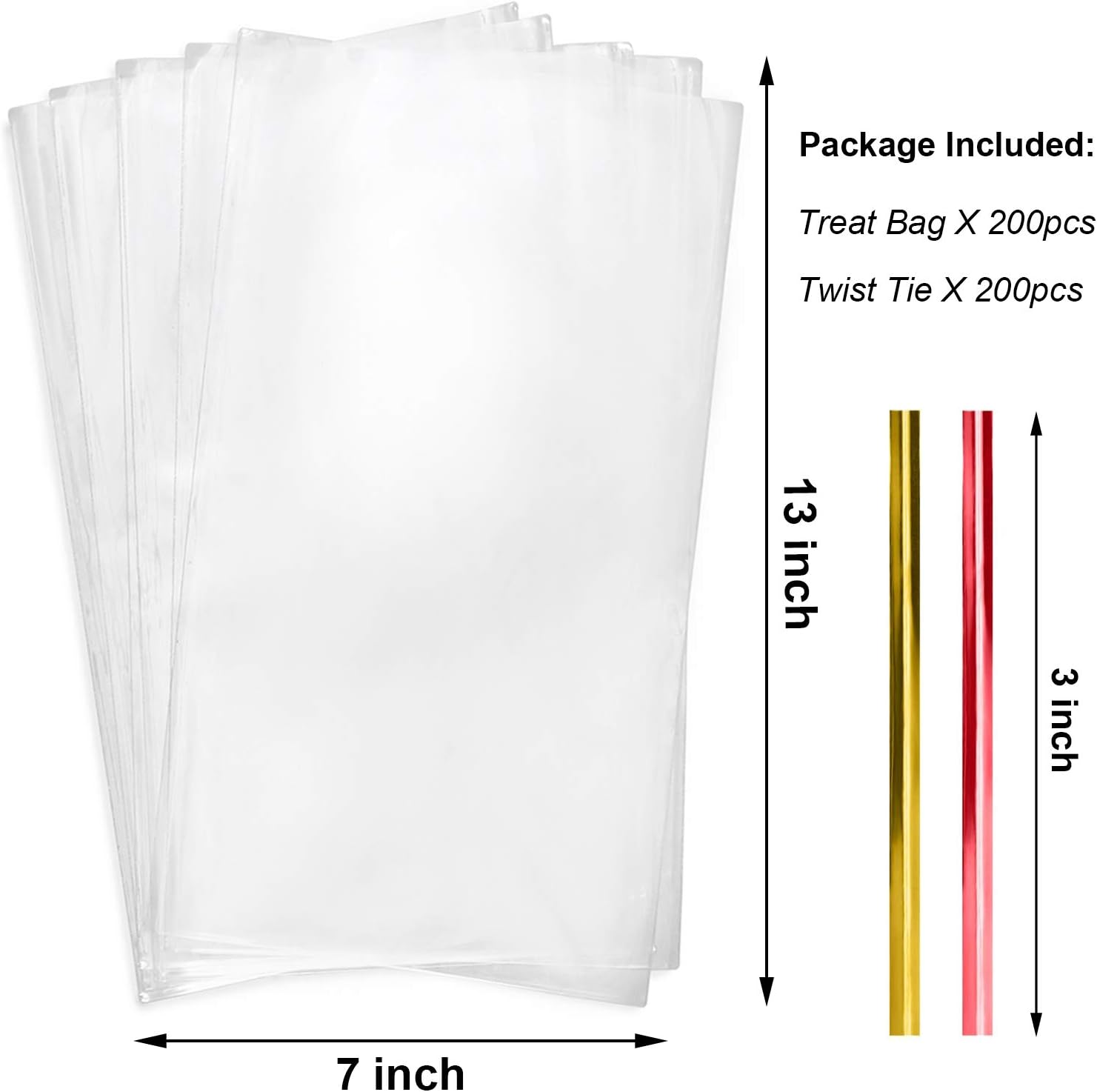 Cello Cellophane Treat Bags,200 PCS 7x13 Inches Clear Pastic Gift Bags with Twist Ties,Party Favor Bags : Health & Household