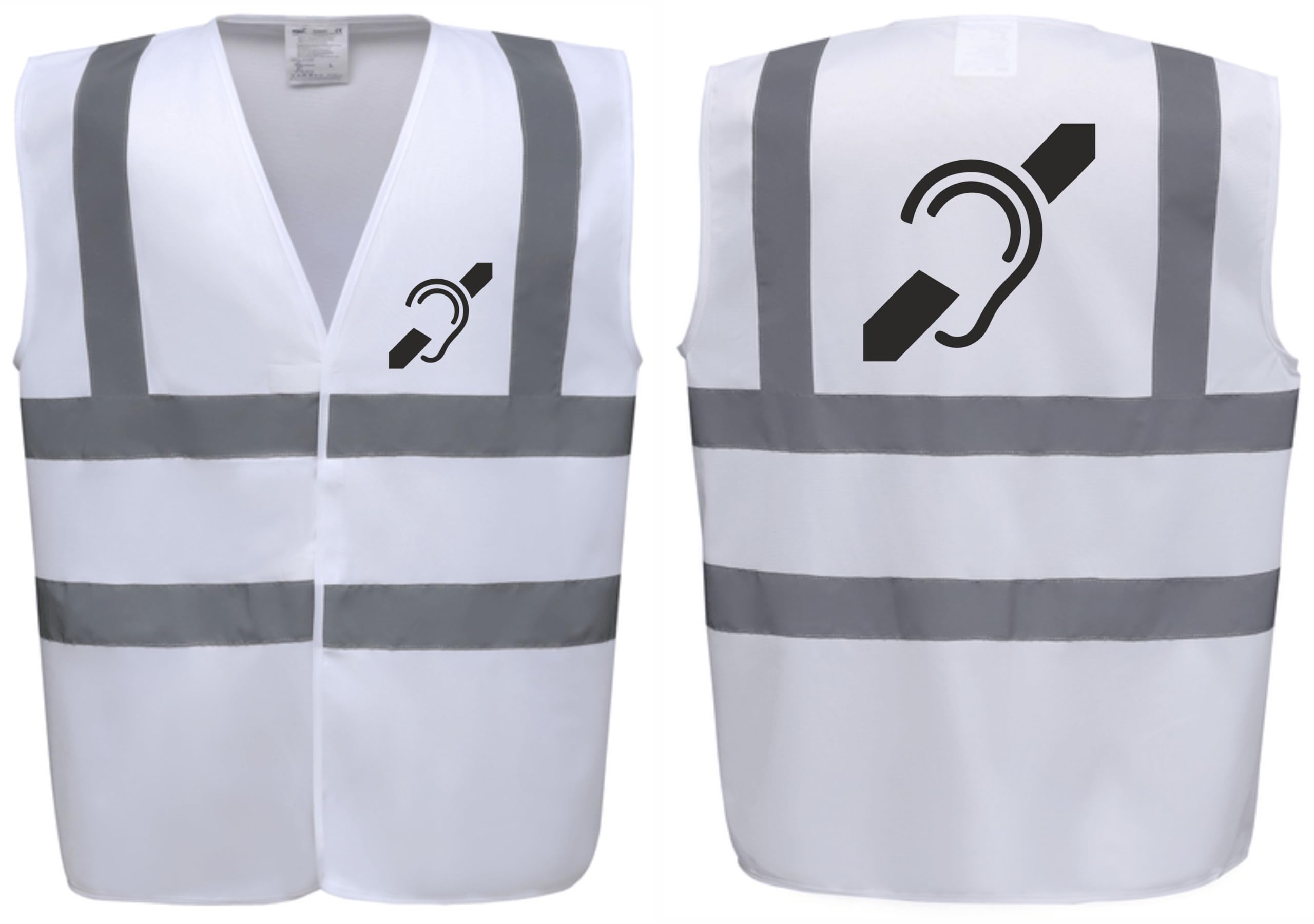 Brook Hi Vis Premium Safety Vest – DEAF Logo Printed Front & Back, High Visibility Waistcoat for Workwear, Available in 14 Vibrant Colours (UK, Alpha, 3XL, Regular, Regular, Standard, White)