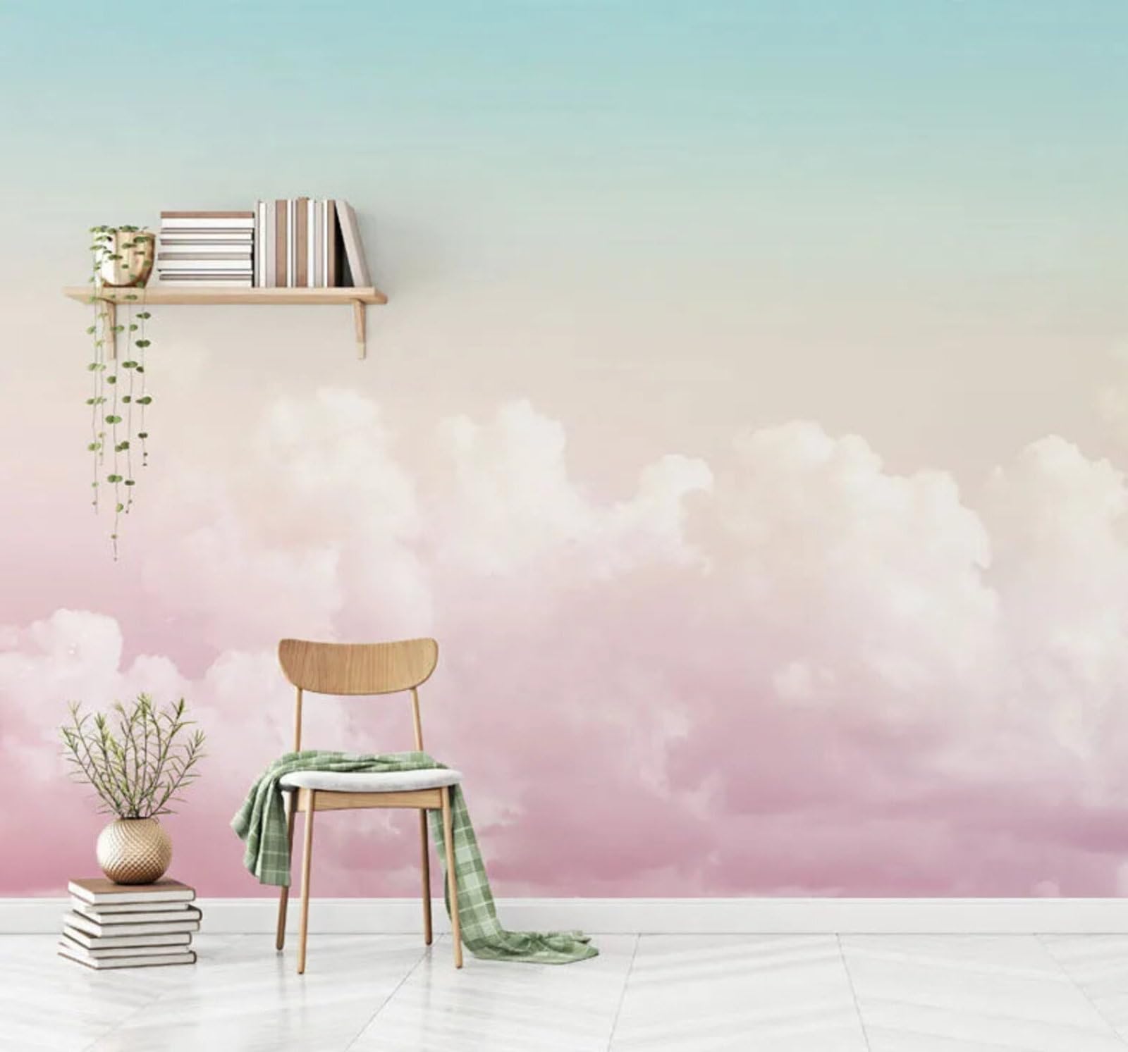 Wallpaper-3D-Xlm 250Cm×170Cm(B×H) Simple Beautiful Pink Sky Clouds 3D Wallpaper Easy Install Feature Office Living Room Sofa Bedroom Tv Background Wall Decoration-250Cm×170Cm