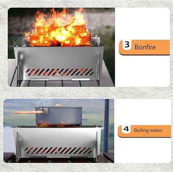 WINB Portable Folding BBQ Grill with Carry Bag for 1-2 People - Mini Charcoal Grill for Camping, Compact Stainless Steel Fire Pit, Outdoor Grill for Backyard, Hiking & Picnic (8.2X5.5 IN)