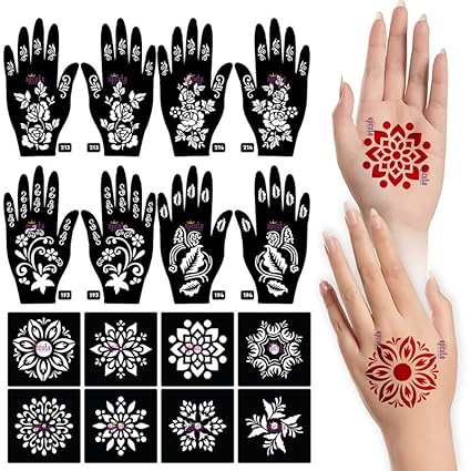 Apcute 18pc Combo Pack Mehandi Stencil Sticker, Stencil Henna Design, Tatoo Heena Mehndi Design Sticker for Women, Girls and Kids, Quick and Easy to use – 18PC-213-214-193-194