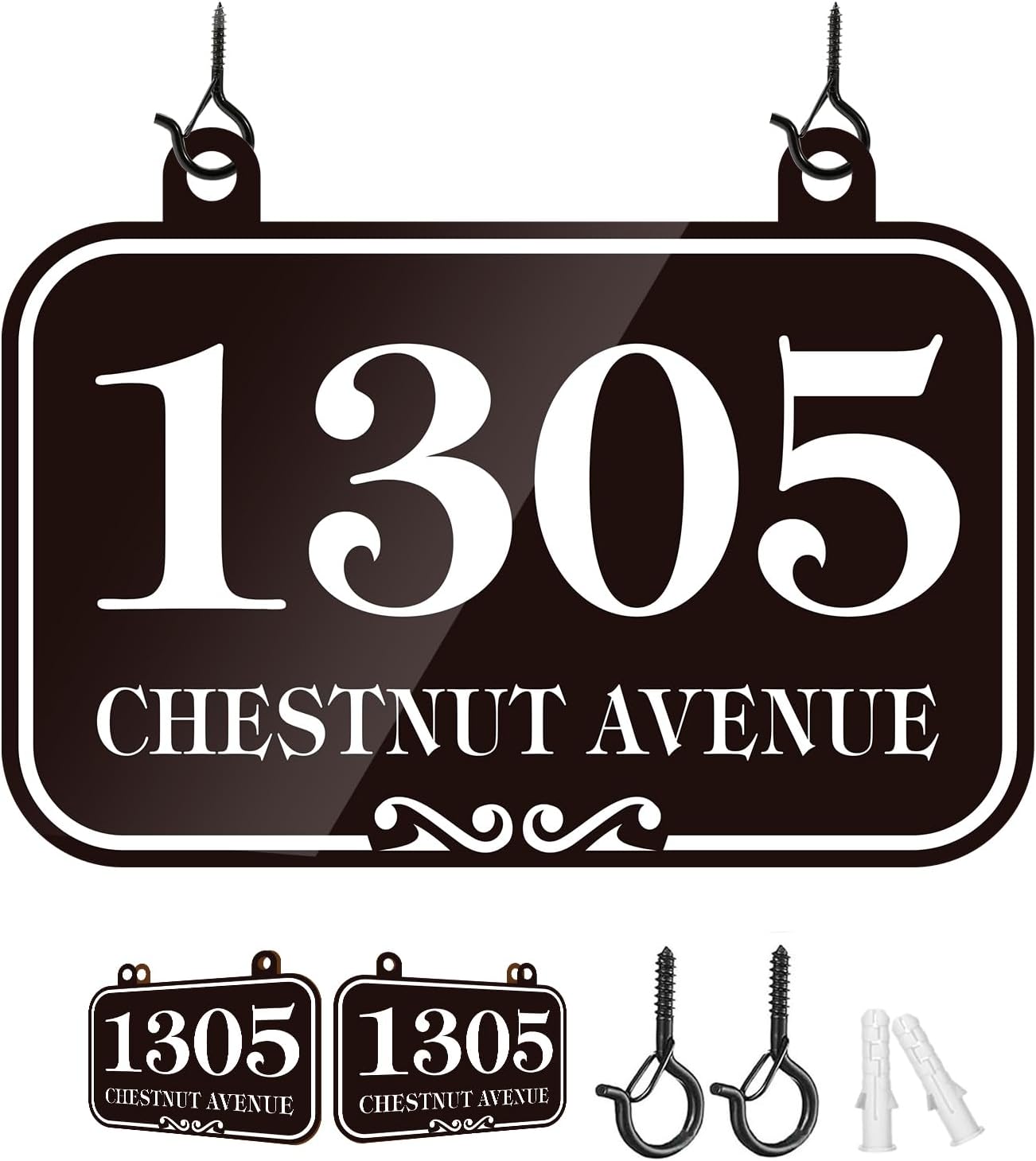 Hanging Address Plaque Sign - 10'' x 7'' Personalized Mailbox House Number Plaque Sign,House Numbers for Outside House,Lamp Post,Light Post,Mailbox Double Sided