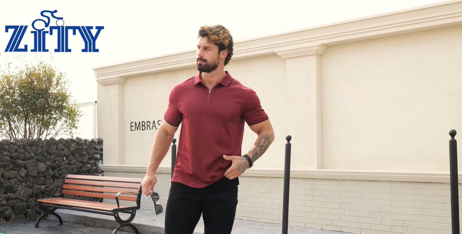 ZITY Camisa Polo para Hombre con Cuello de Contraste y Cierre de 1/4 de Cremallera Manga Corta miniatura 7