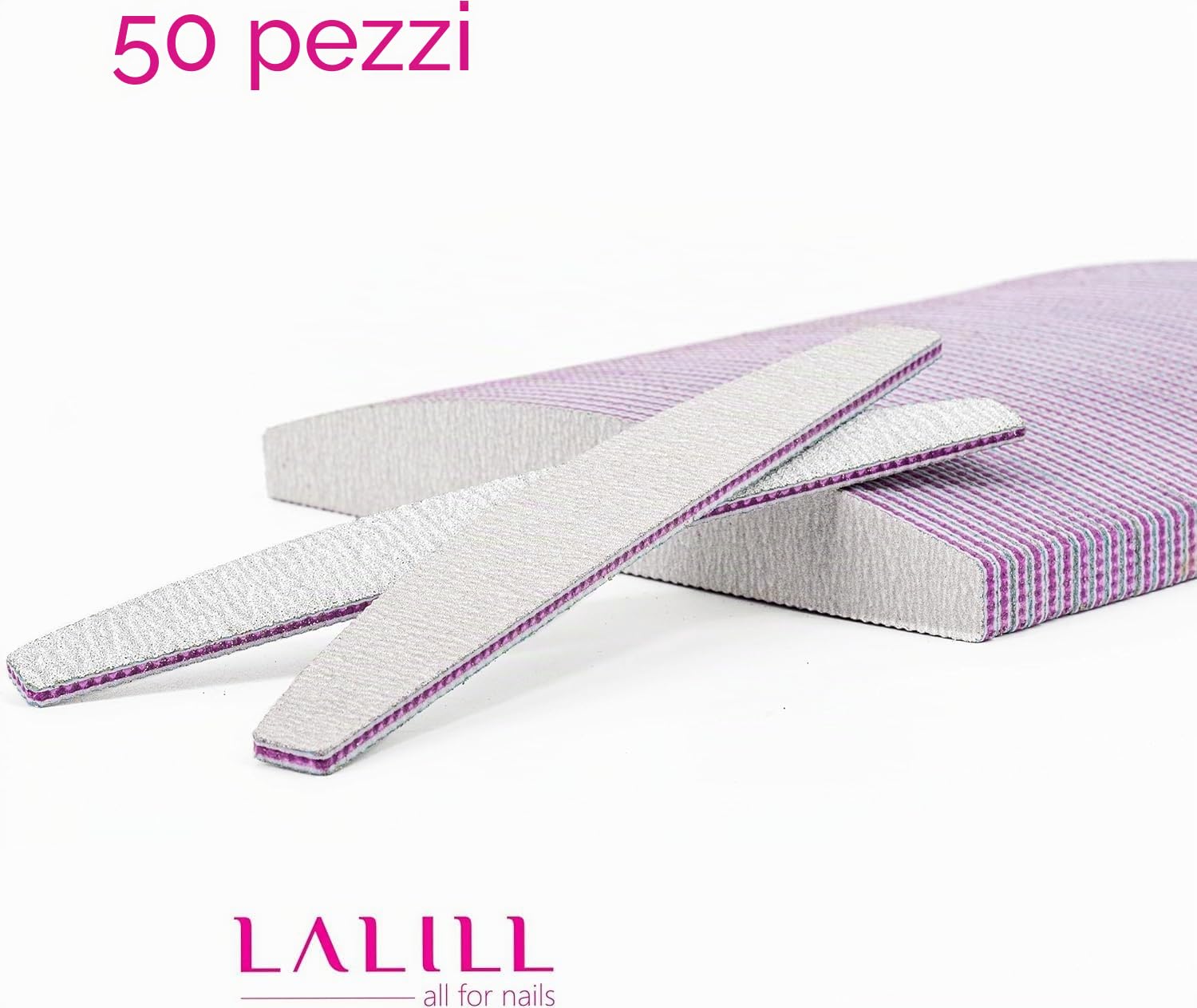 LALILL Lima per Unghie 50 Pz. 100/180 Grit, Mezza Luna Zebra - Lime per Unghie in Gel - Modellazione di Unghie Ibride, Acriliche, Gel Polish - Bifacciale, Monouso - Buffer, Block, Professionale