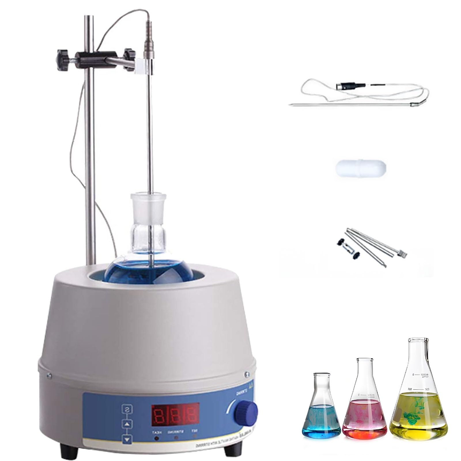 Manta calefactora eléctrica, agitador magnético con termostato continuo, temperatura ajustable, adecuada for uso en laboratorio e investigación.(500ml)