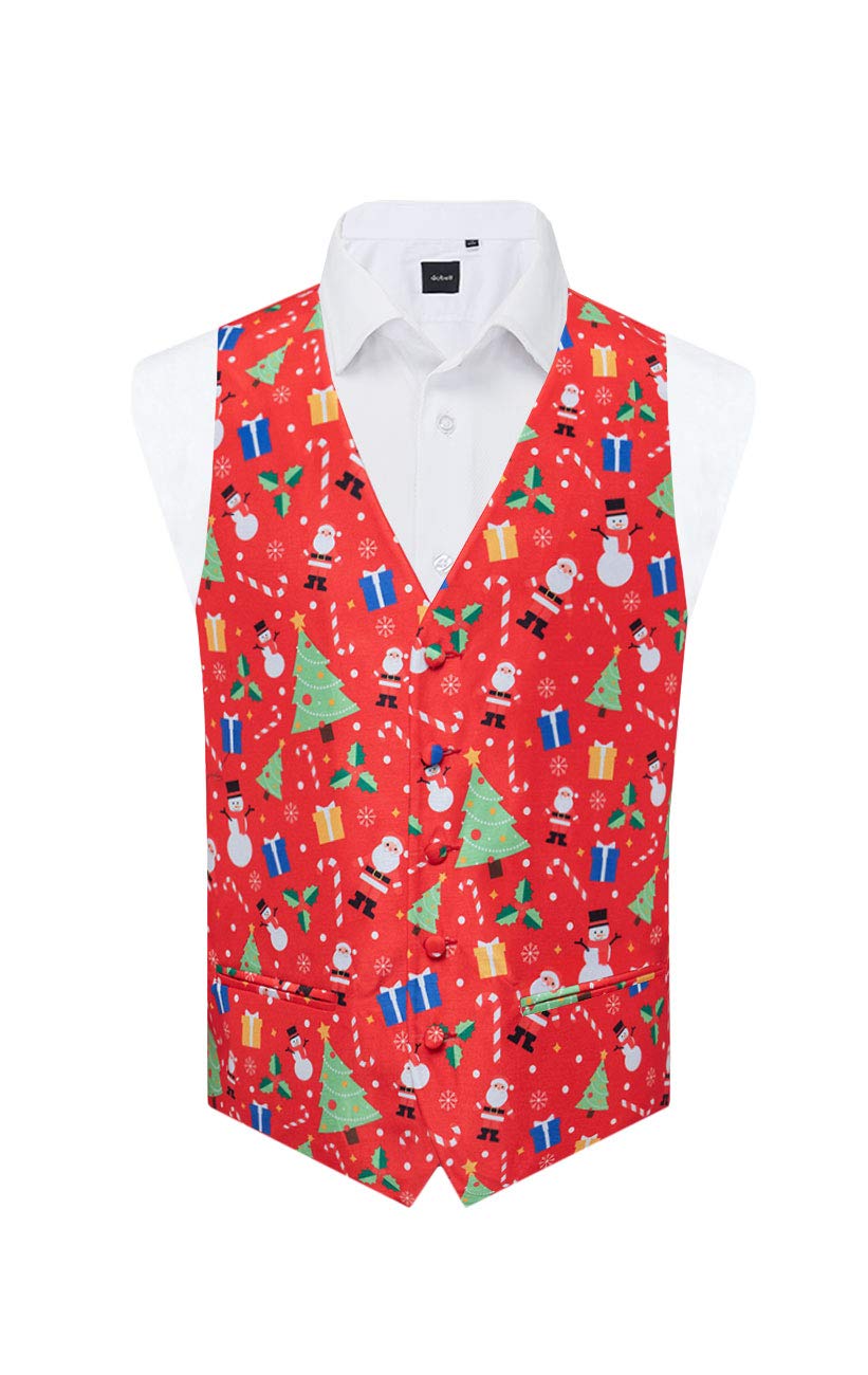 Dobell Mens Red Festive Fun Christmas Waistcoat-S (34-36in)