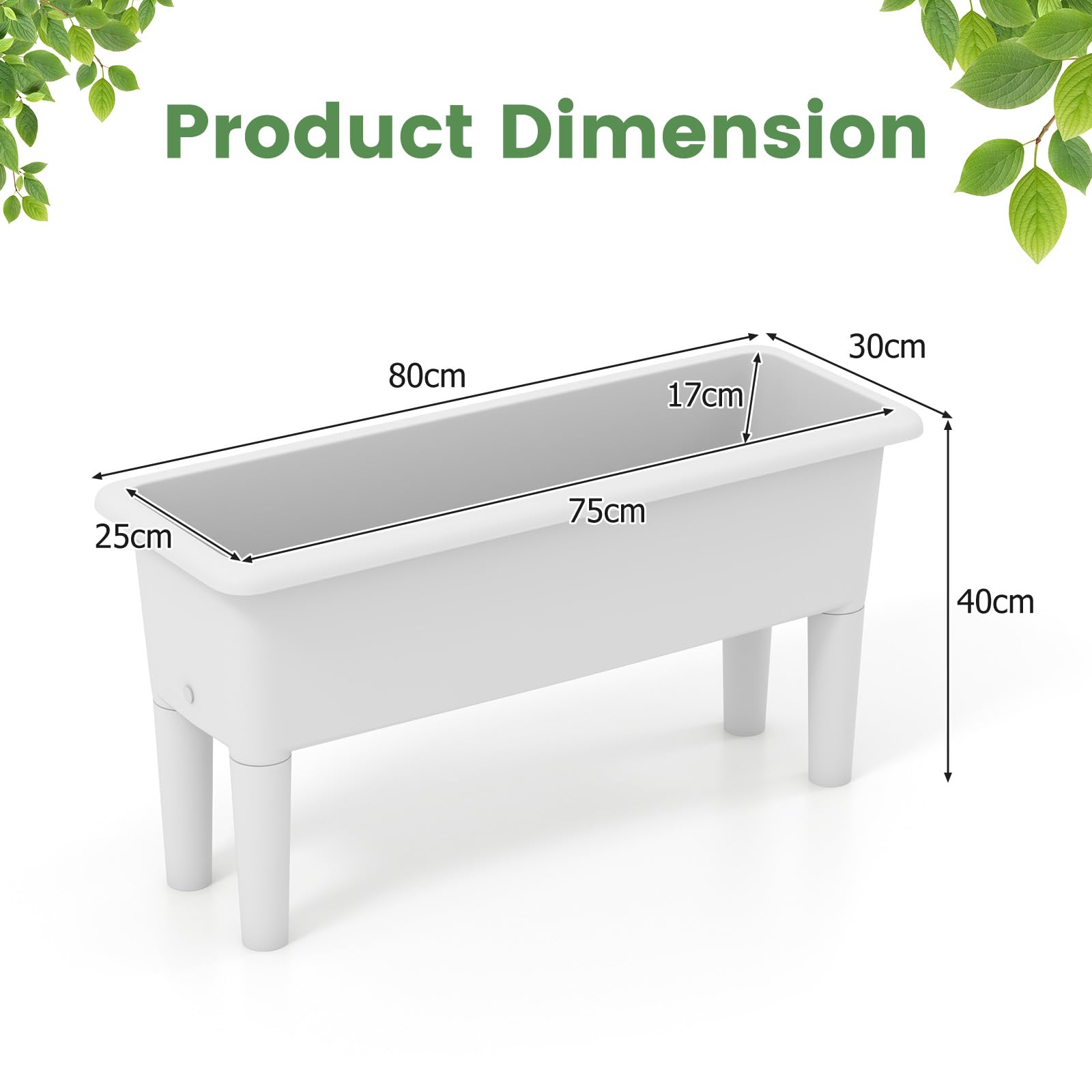 HOMASIS Set di 2 Orto Rialzato da Esterno, Vaso Rettangolare in PP da 29L con Gambe Rimovibili e Foro di Drenaggio, Fioriere Ideale per Balcone, Giardino, 80 x 30 x 40 cm (Grigio)