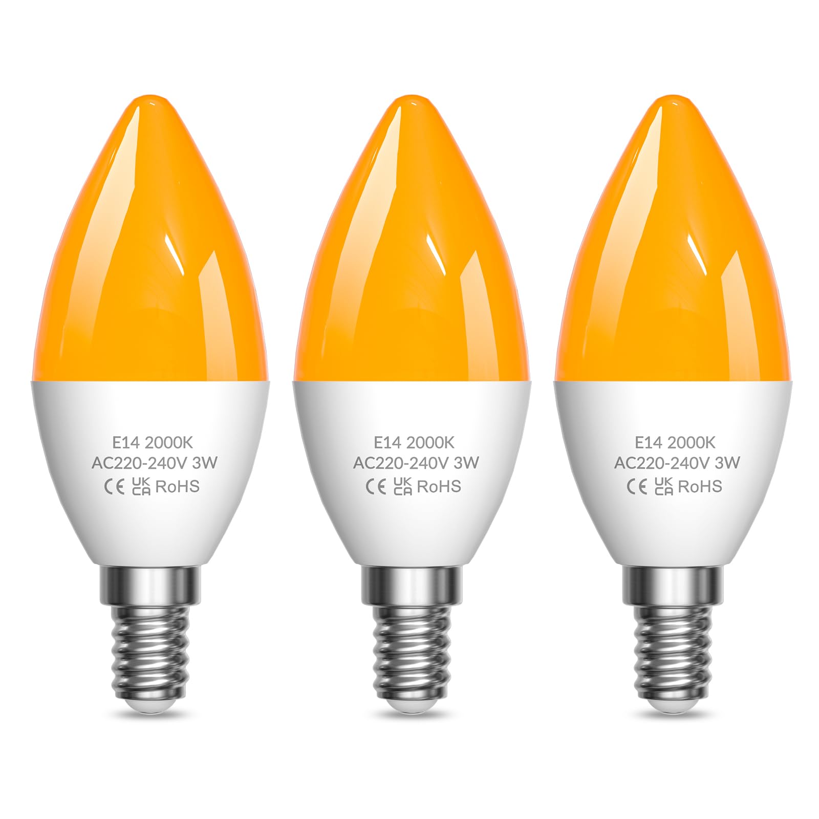 Lamptobe E14 LED Glühbirne 2000K, Kerzenbirnen E14 Leuchtmittel Bernstein Warmlicht Blaulicht-Blockierung Nachtlicht 3W Weiches für Schlafzimmer, Baby Nachtlicht und Gesundes Schlafen, 3 Stück