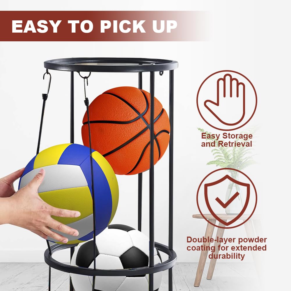 3 Tier Ballständer mit Rollen, Ball Aufbewahrung garage, Ballaufbewahrungskäfig-Ballhalter, Vertikales Ballaufbewahrungsregal, Garage Organizer für Sportgeräte Basketball Fußball Volleyball