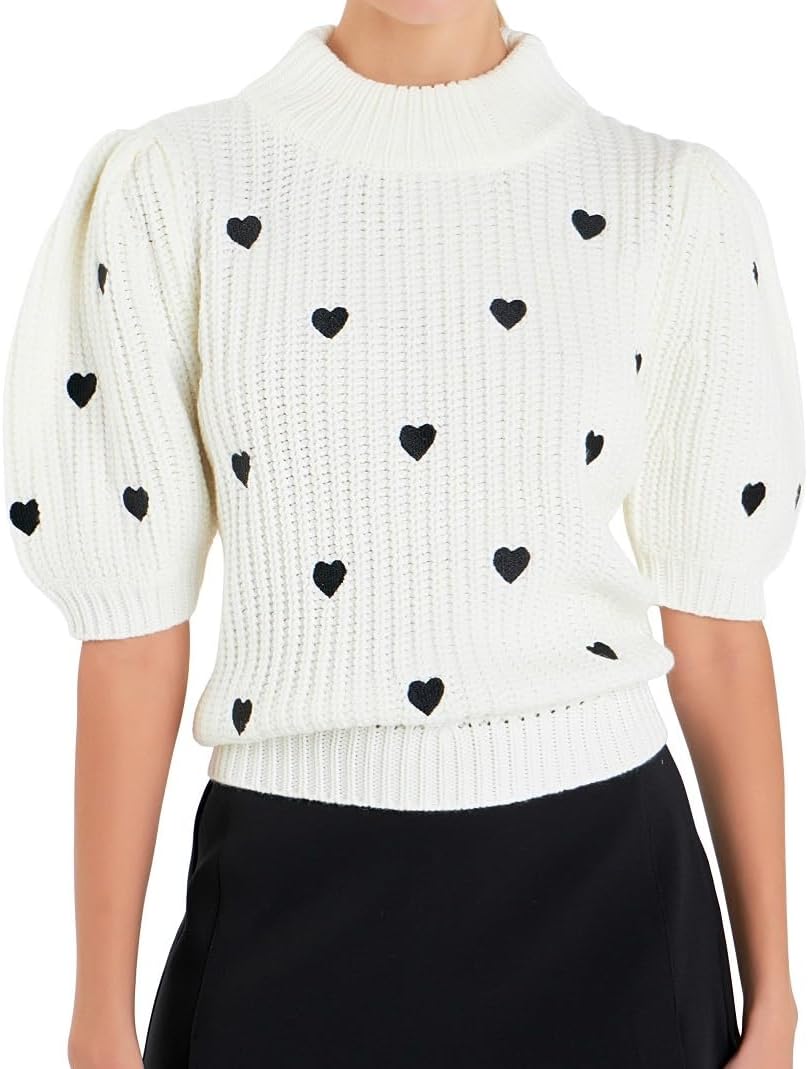 Lordree Women Puff Short Sleeve Sweater Cute Mock Neck Knit Pullover Shirt Heart Knit Sweater Vest Y2k Aesthetic Tank Top - Image 4