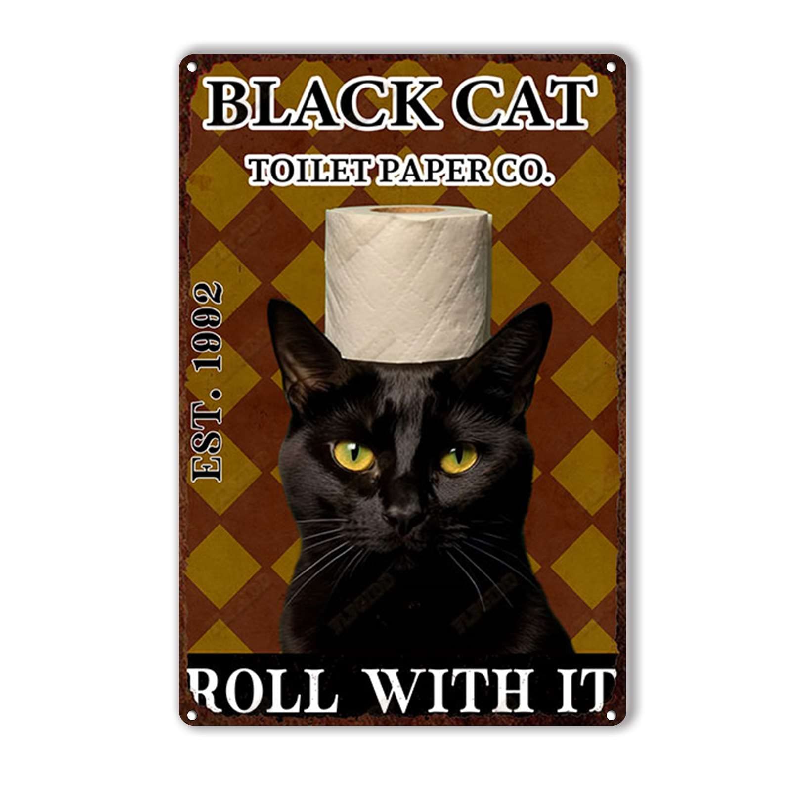 Anceky Tin Sign Black Cat Roll With It Signs Retro Wall Decor for Living Room Outdoor Yard Garage Home 12×8 Inch