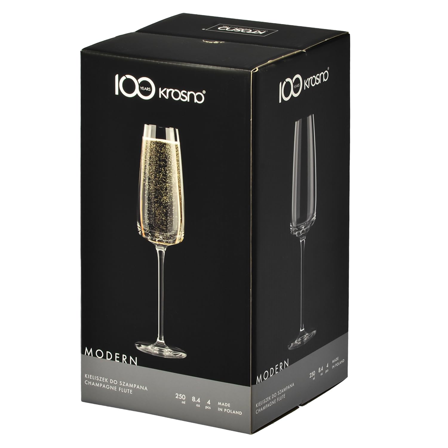 Krosno - Verres à champagne Modern 4 x 220ml | Verres à prosecco | Cadeau de mariage | Lave-vaisselle | Verre cristallin | Verre sans plomb | Durable | Résistant aux rayures | Durable | Résistant aux | Verre en cristal sans plomb, durable, résistant aux r