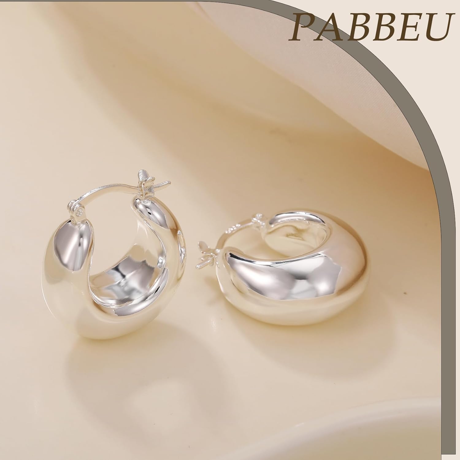 PABBEU Chunky Silver Hoops Earrings for Women, Hypoallergenic Lightweight 925 Sterling Silver Oval Hoop Earring, Sterling Silver Thick Hoop Earrings for Women 25/28/30/38/40mm - Image 5