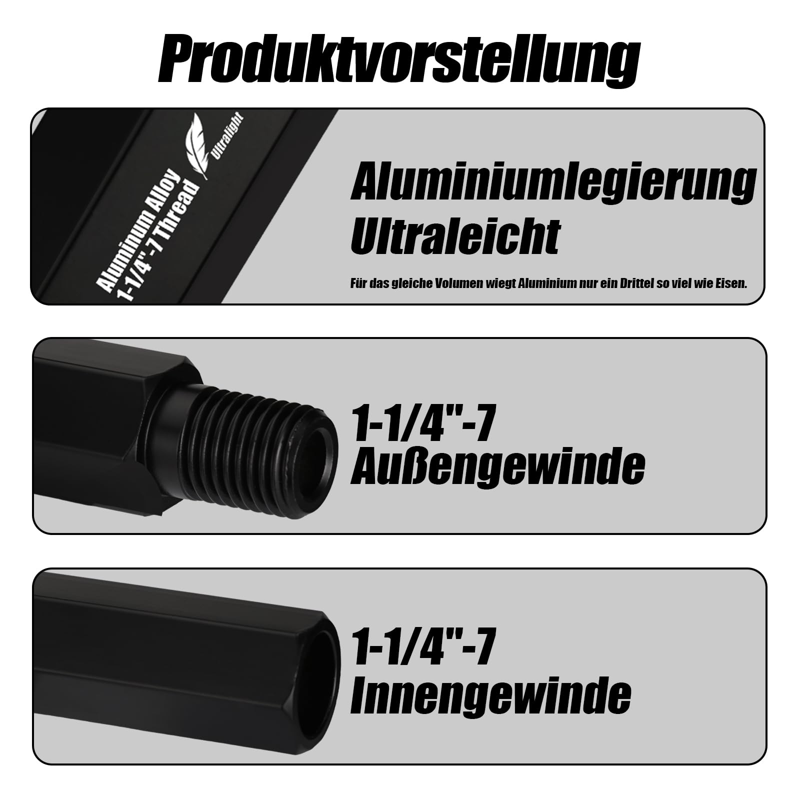 300mm Diamantbohrer Verlängerung mit 1-1/4"-7 UNC, Verlängerungsstange aus Aluminiumlegierung für Bohrkrone, zum Bohren tieferer Löcher in Beton und Mauerwerk