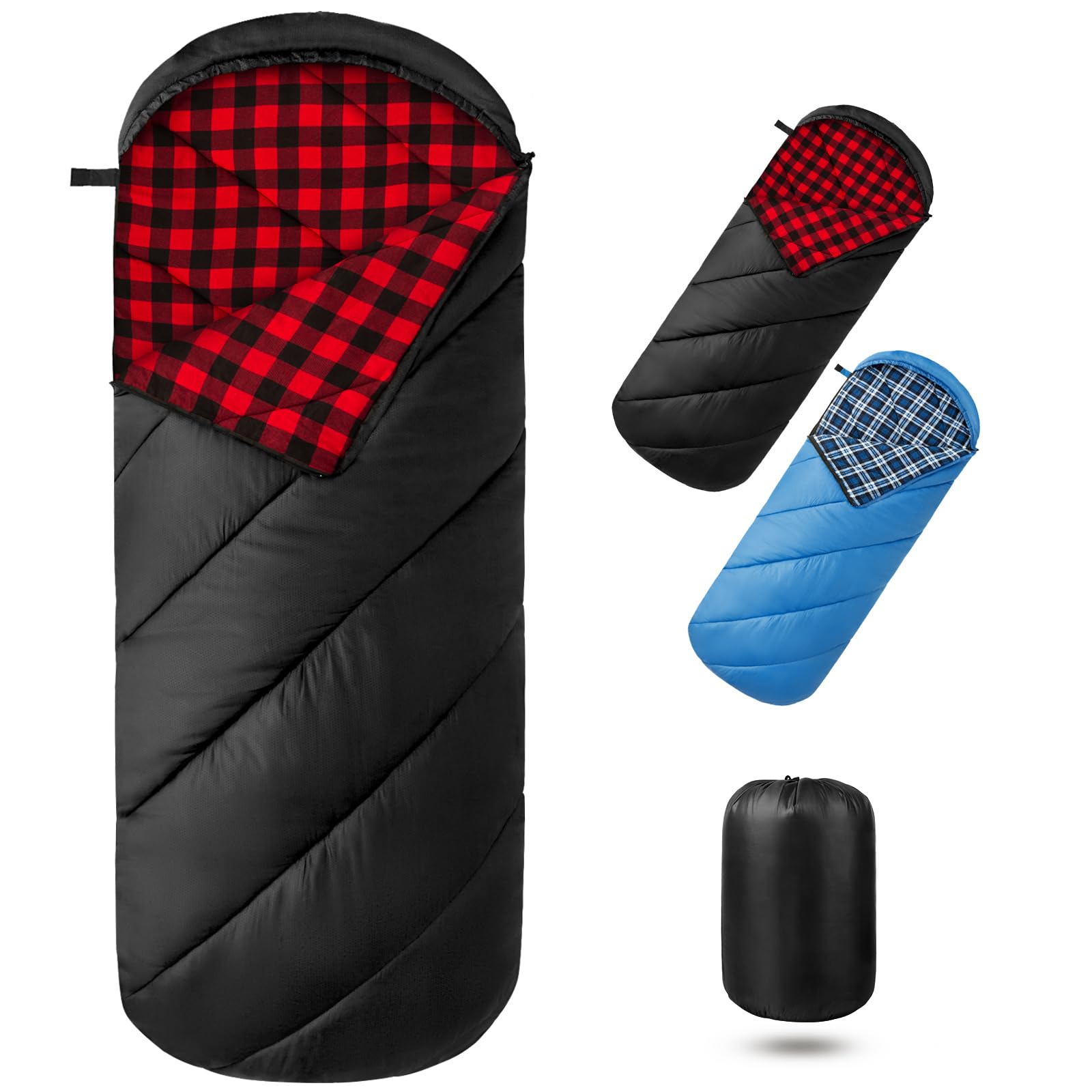 Bessport Sac de Couchage 3-4 Saisons en Flanelle Chaud Imperméable Ultra Léger pour Camping Randonnée