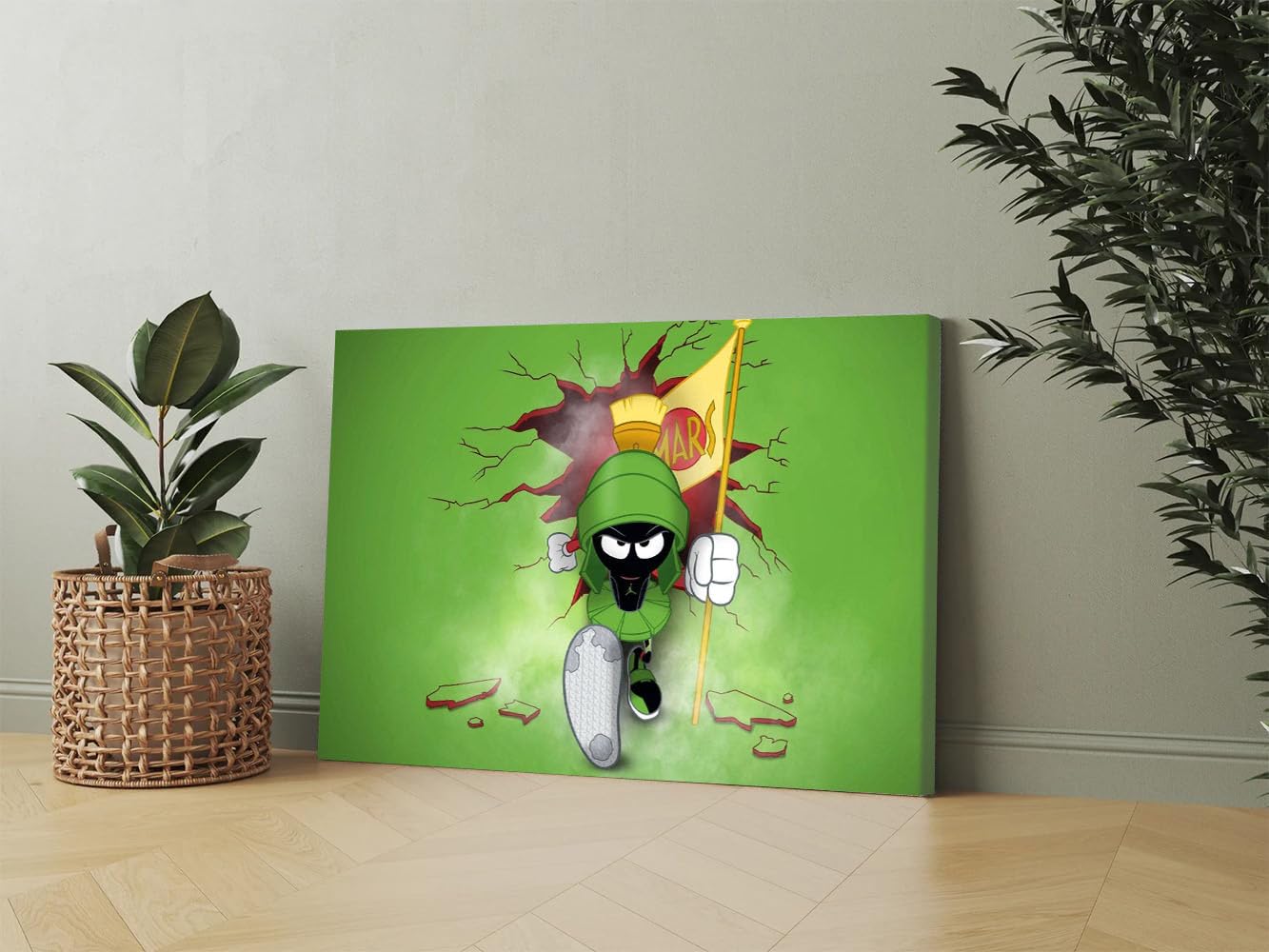 GADGETS WRAP Canvas Gallery Wrap Framed for Home Office Studio Living Room Decoration (17x11inch) - Marvin The Martian Holding A Flag
