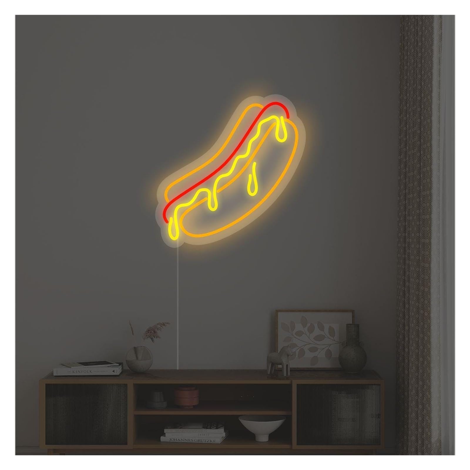 SHOUXI Sign Lamp Melting Hot Dog Neon Sign, Suitable for Fast Food Shop Decor with Brightness Adjustable 35cmx36cm