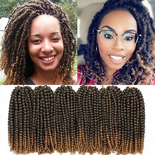 Spring Twist Hair 6 Packs 8 Inch Ombre Crochet Braiding Curly Bomb Twist Pre Loop Fluffy Twist For Black Women Spring Curl Synthetic Fiber Hair Extensions T27 Color
