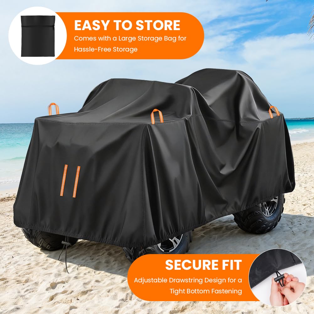 ATV Cover, Waterproof 4 Wheelers Quad Cover with Storage Bag Reflective Stripe 210D Oxford Fabric Anti Dust Bird Droppings UV-resistant 256x110x120CM — view 5