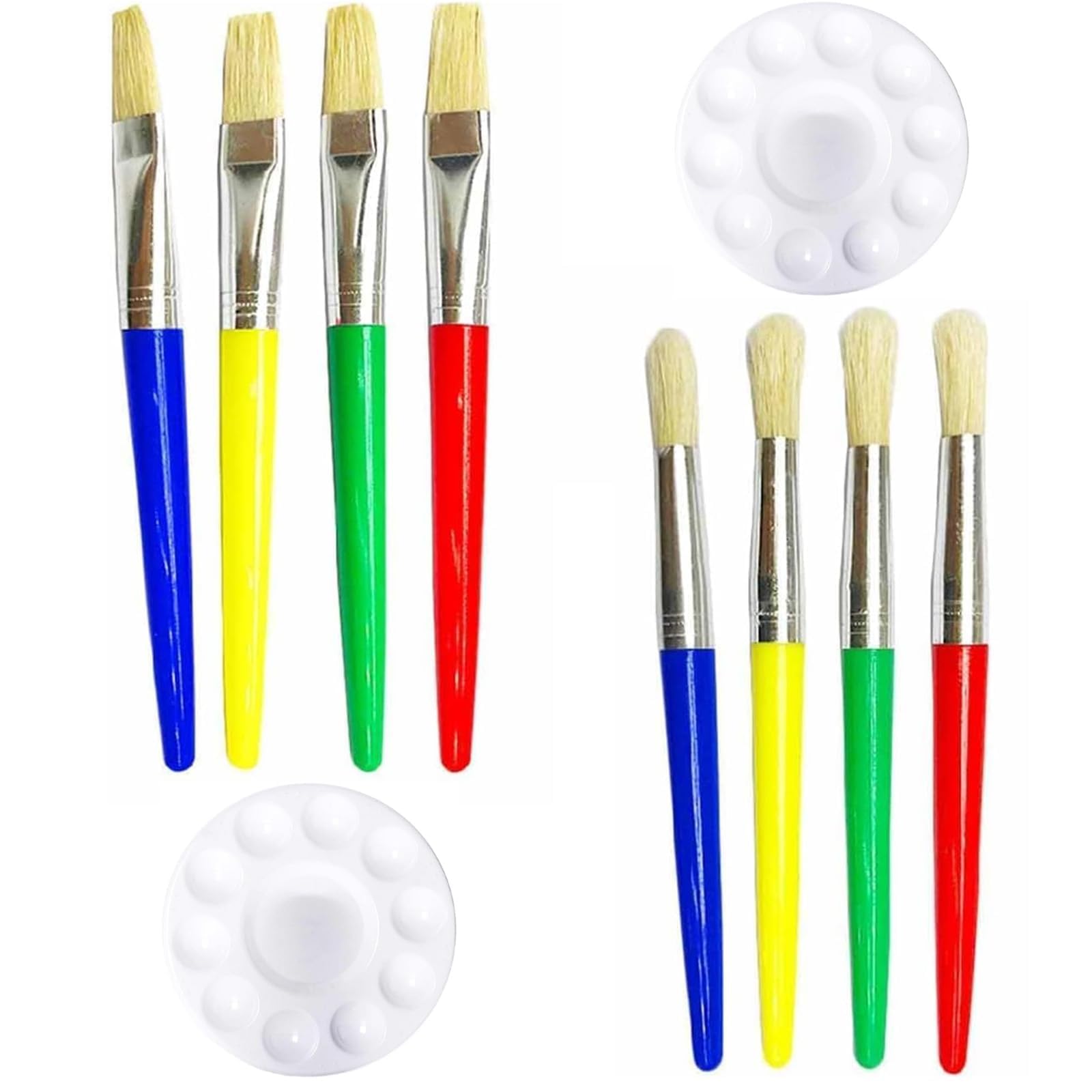 8 Pcs Kids Paint Brushes,Colorful Paint-Brushes Childrens Painting Brushes Set,Children Paint Brush Chubby PaintBrushes,Multi Color PaintBrushes for Watercolor, Acrylic Paints with Palettes