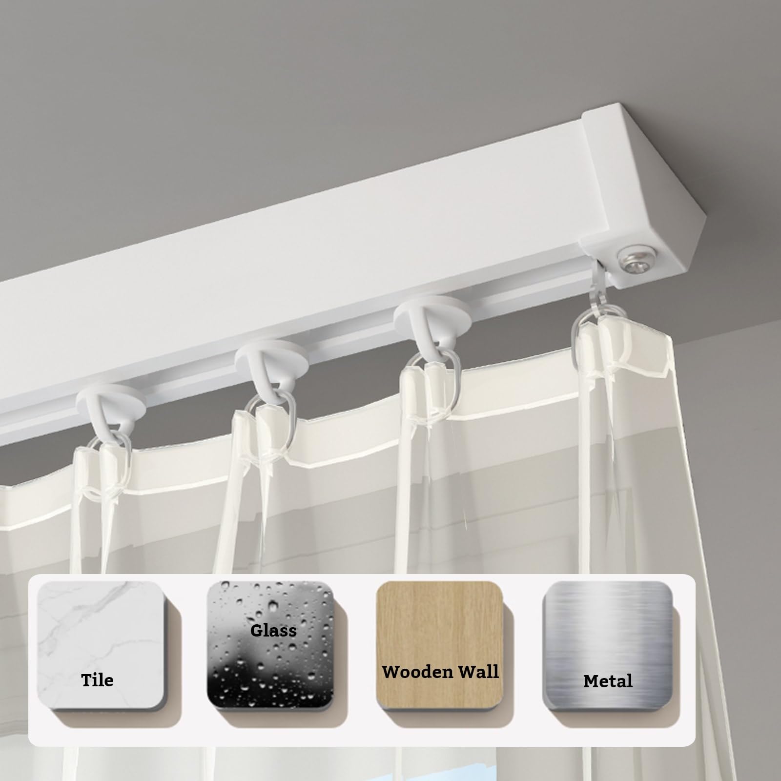 Tringle à rideaux adhésive sans perçage - Système de tringle à rideaux en aluminium pour séparation de pièce - Idéal pour ouverture vers l'intérieur et baie - Blanc - 100 cm