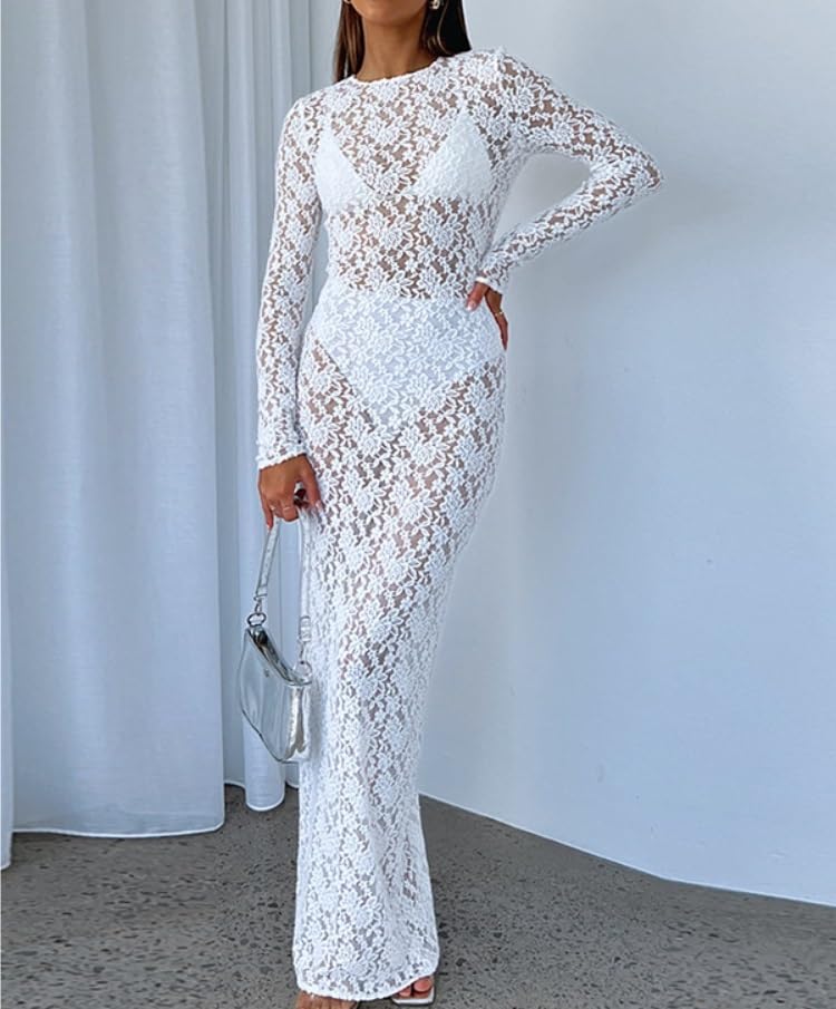 white long sleeve dress with flowers SeWaLL Black Floral Lace See Through Maxi Elegant Sexy Women Party Photoshoot Dresses (Color : Black, Size : Large) : Clothing, Shoes & Jewelry YCRF_classic-lofts V-Neck Wedding Dress Collection True to size Size:XS (AU6)
