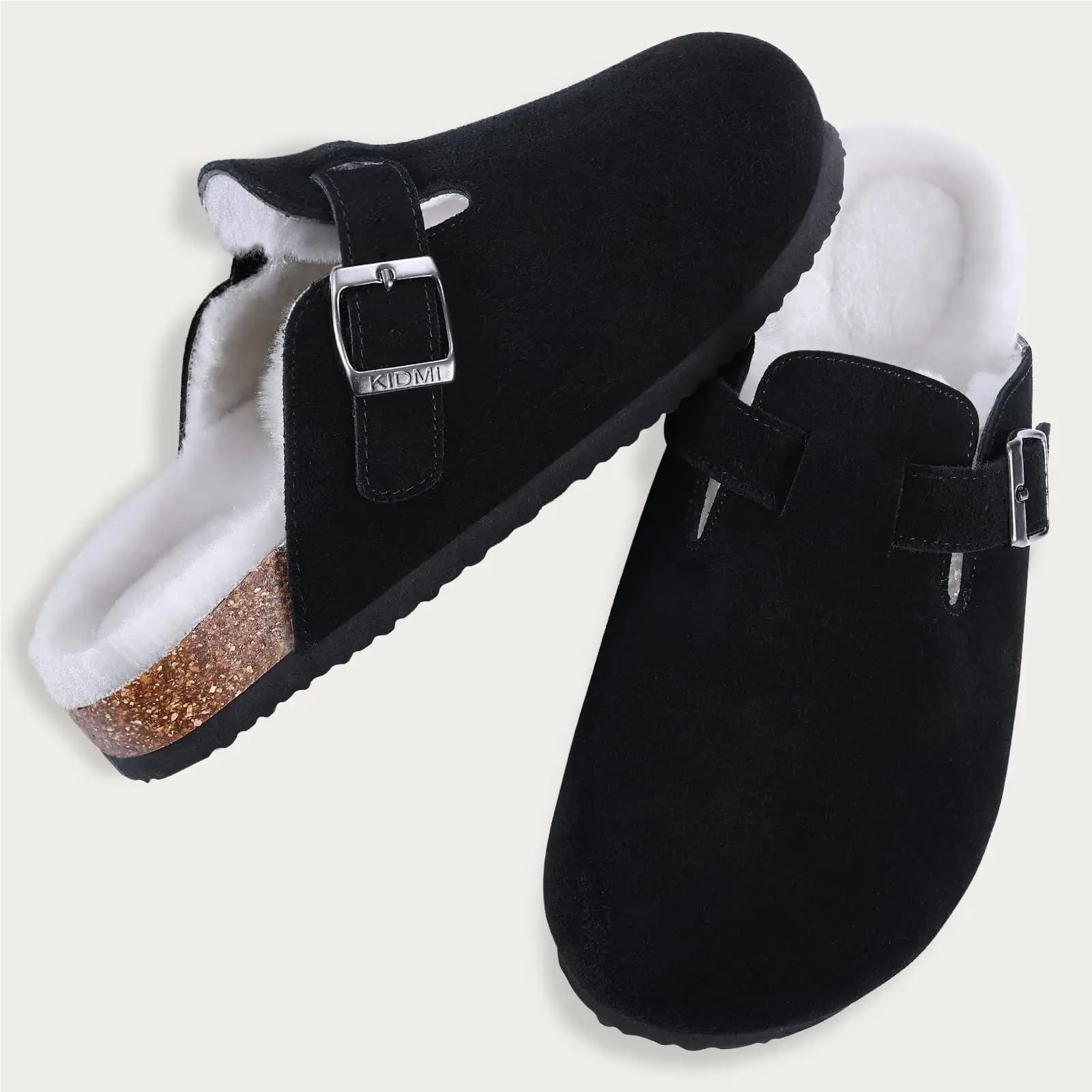 Zuecos de piel invierno, zapatillas casa, zapatos algodón cálidos for interiores y exteriores, tobogán corto femenino