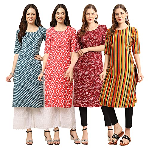 Image of Pinkmint Women's Crepe Digital Print Straight Kurta [Pack of 4]