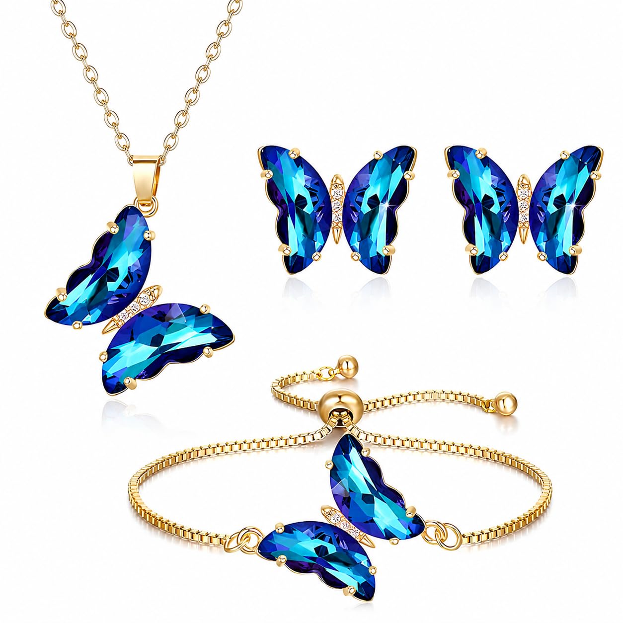 4Pcs Butterfly Jewellery Set for Women and Girls | Stylish Pendant Necklace, Earrings & Adjustable Slider Bracelet Set - Trendy Fancy Design for Casual Wear, Parties & Gifting-image-14