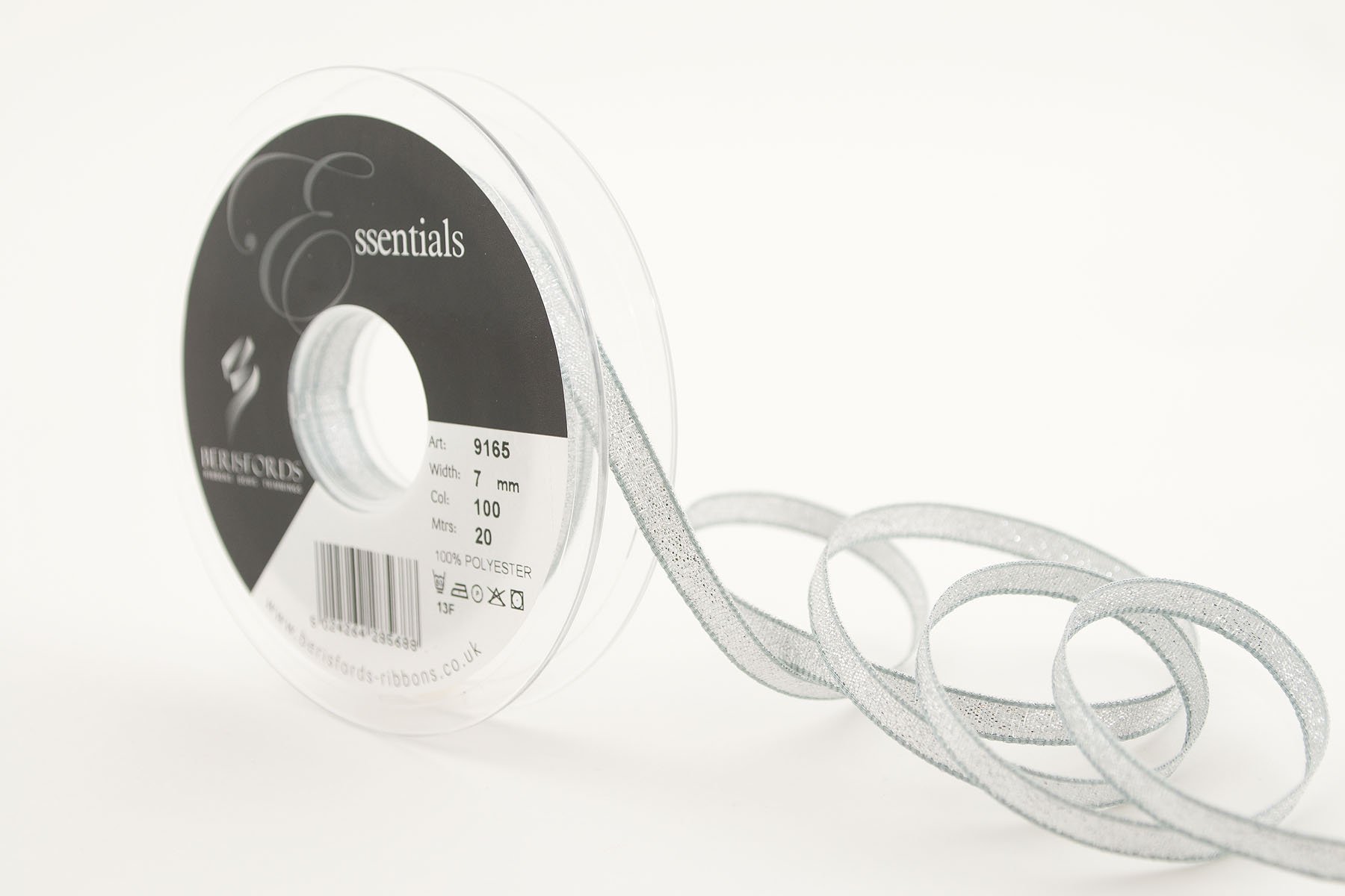 Berisfords Lame Ribbon, Silver, 10.2 x 1.5 x 10.2 cm